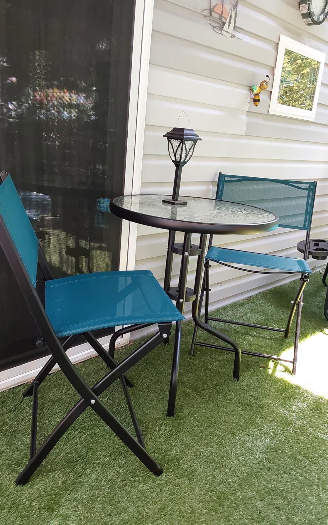 Best Choice Products 3-Piece Patio Bistro Dining Furniture Set w/Glass Tabletop, 2 Folding Chairs, Steel Frame, Polyester Fabric - Gray customer photo 2