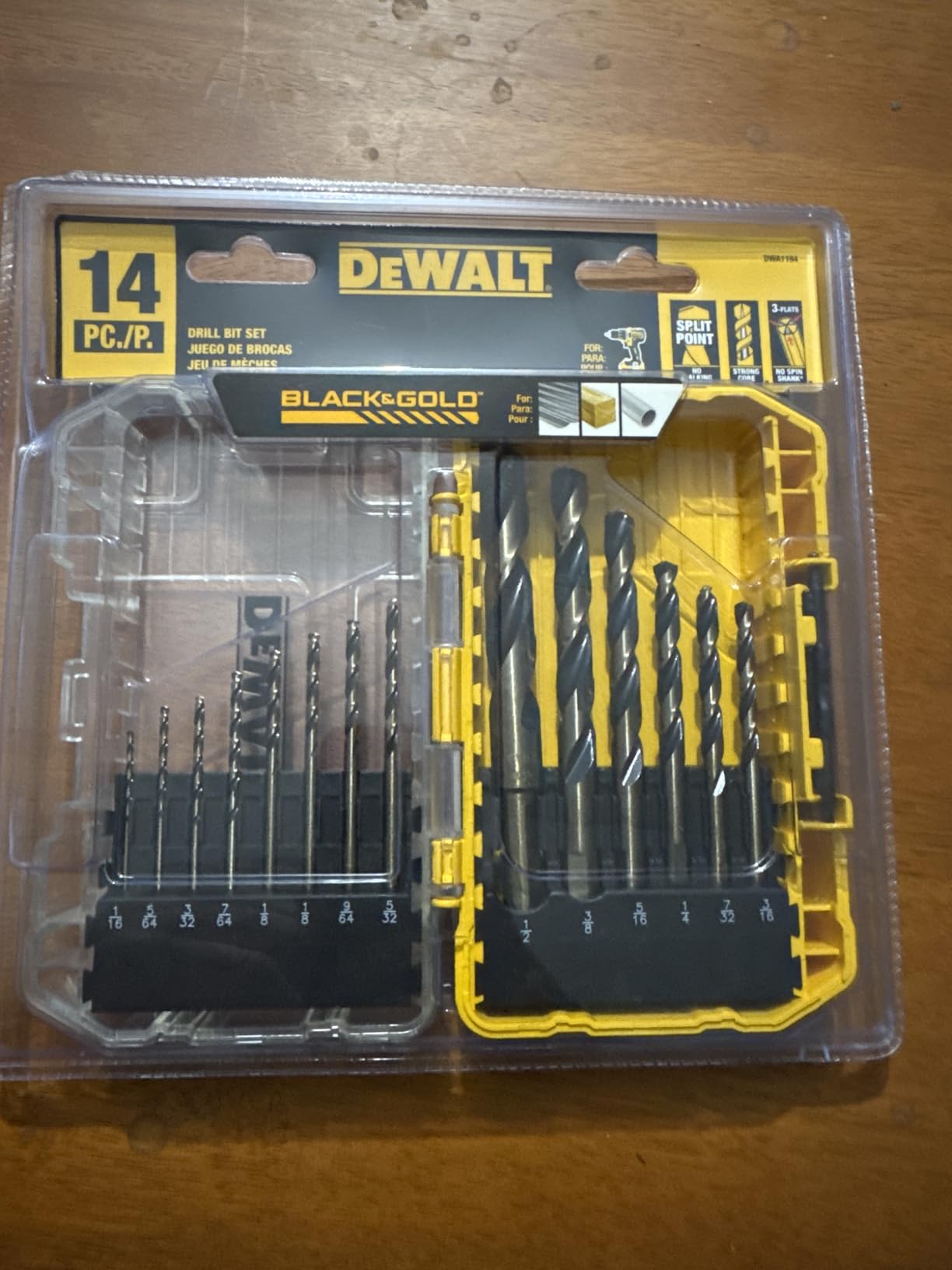 DEWALT Drill Bit Set, 3-Flats Shank,14-Piece, 135 Degree Split Point, for Plastic, Wood and Metal (DWA1184) customer photo 1