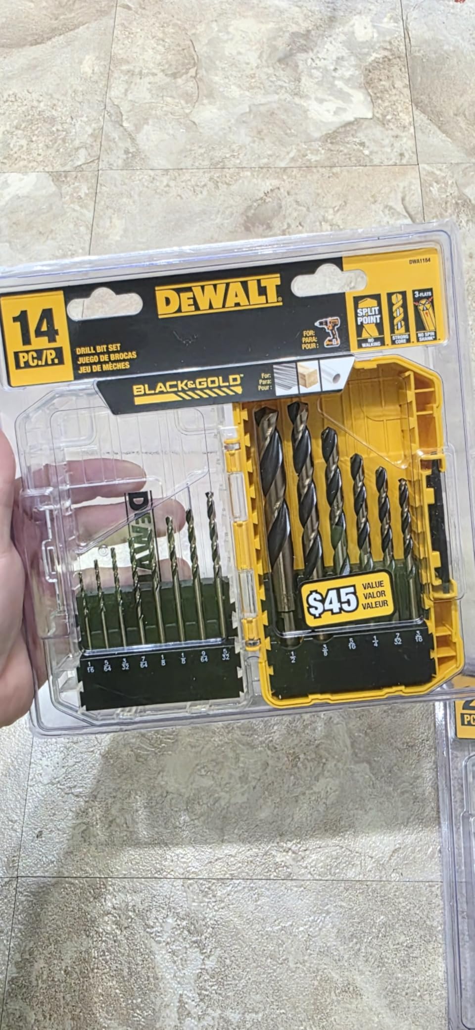 DEWALT Drill Bit Set, 3-Flats Shank,14-Piece, 135 Degree Split Point, for Plastic, Wood and Metal (DWA1184) customer photo 2