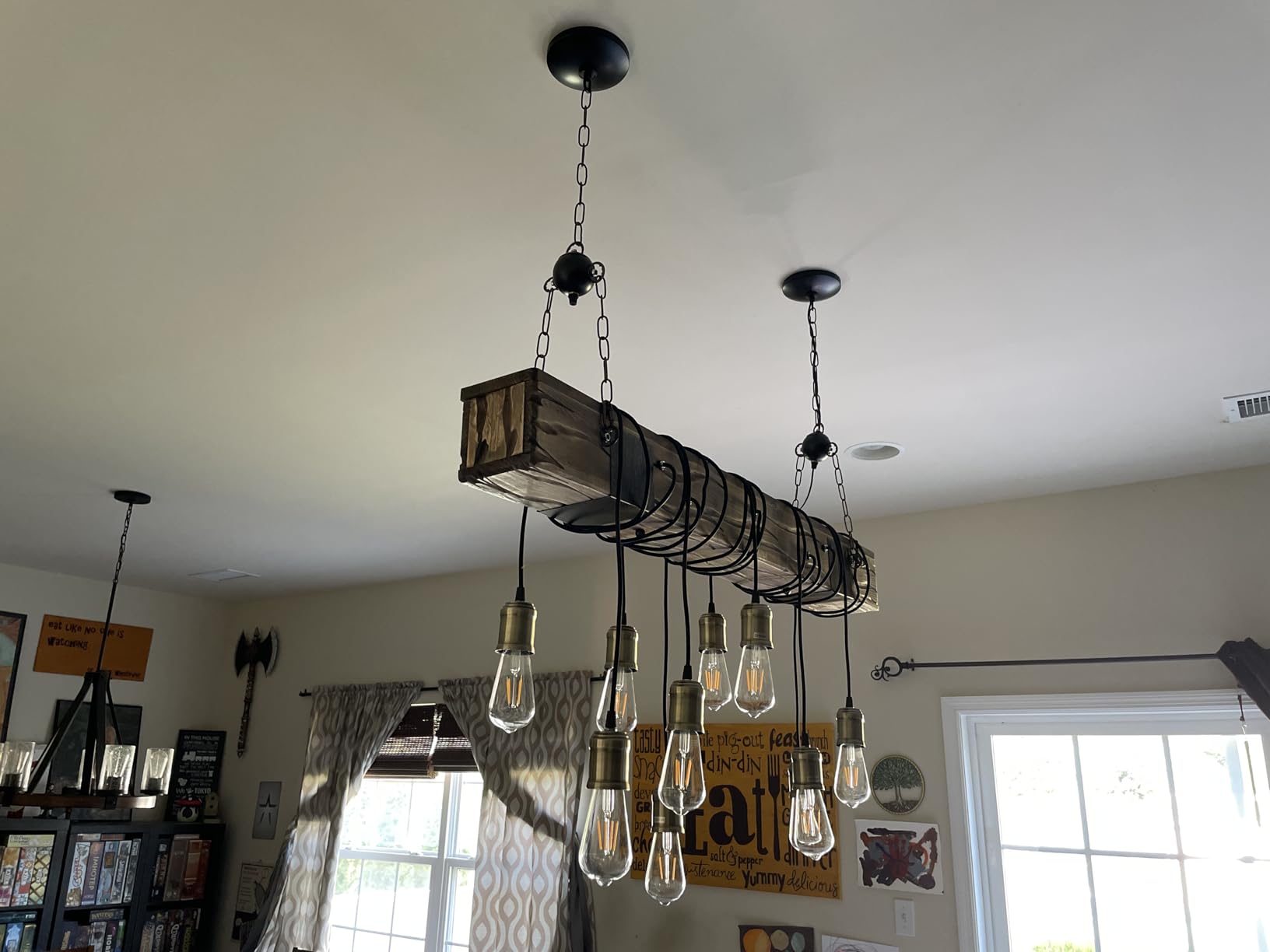 Rustic Farmhouse Chandeliers for Dining Room & Kitchen Island 10-Light Adjustable Wooden Pendant Lighting 43.3