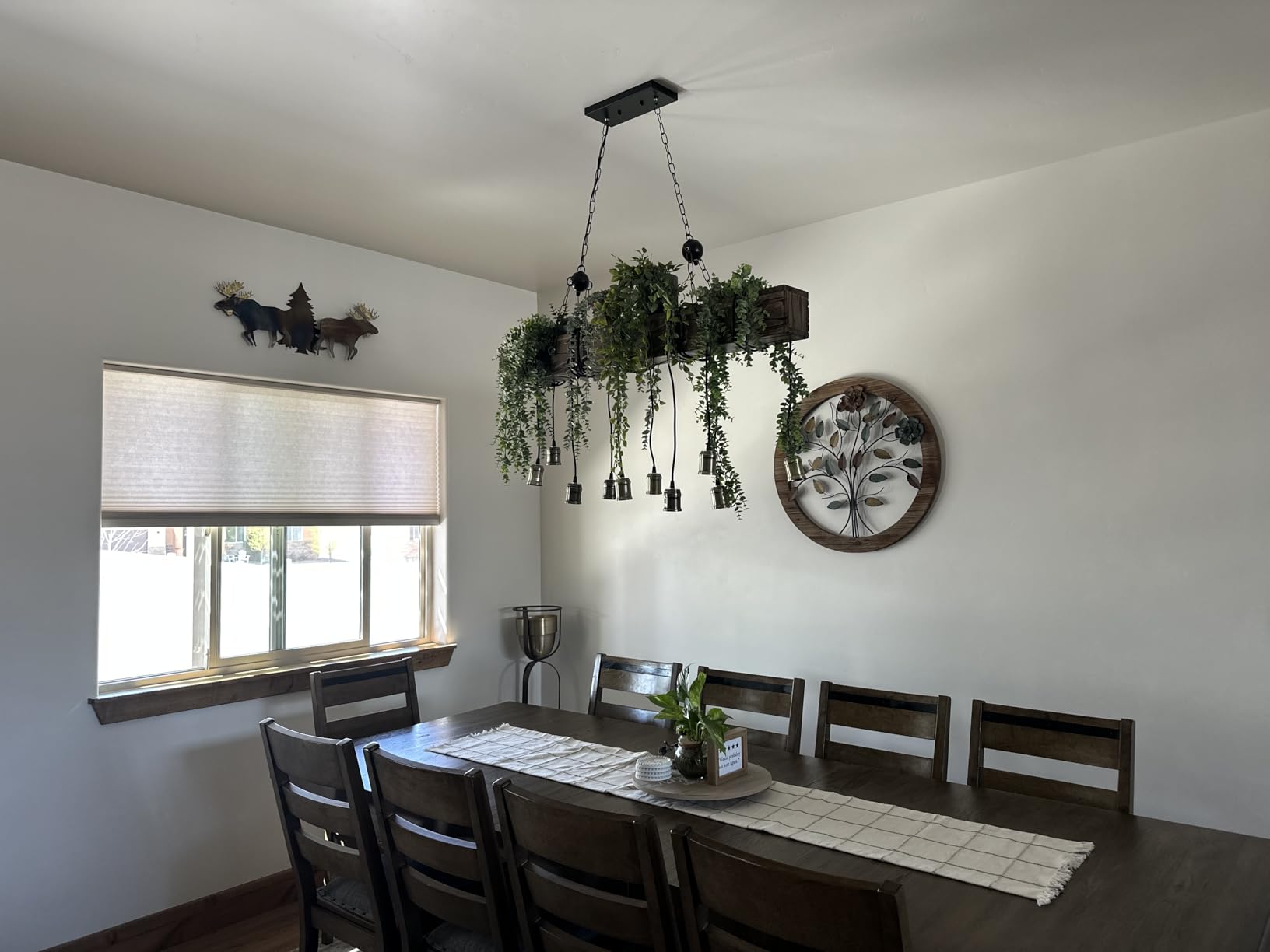 Rustic Farmhouse Chandeliers for Dining Room & Kitchen Island 10-Light Adjustable Wooden Pendant Lighting 43.3