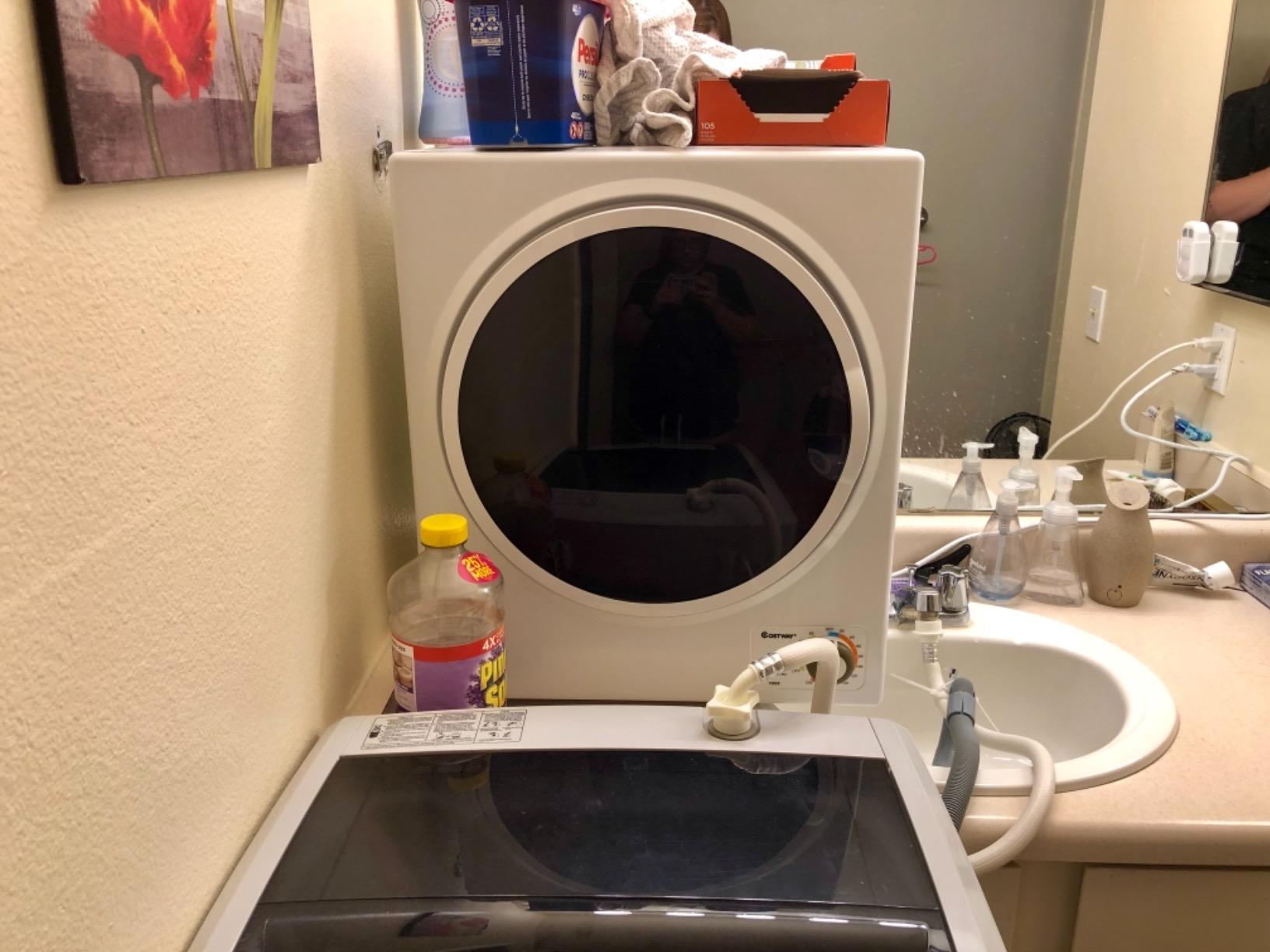 COSTWAY Compact Laundry Dryer, 110V Electric Portable Clothes Dryer with Stainless Steel Tub, Control Panel Downside Easy Control for 4 Automatic Drying Mode, White customer photo 1