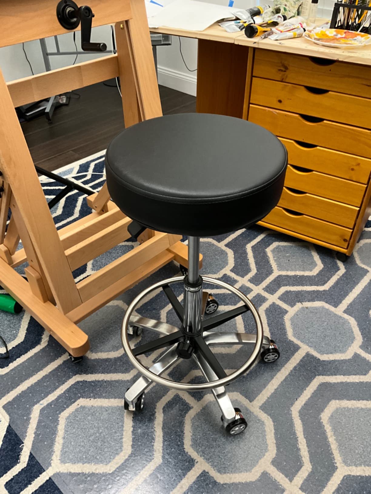 Antlu Rolling Stool Swivel Chair for Office Medical Salon Tattoo Kitchen Massage Work Adjustable Height Hydraulic Stool with Wheels (Black) customer photo 2