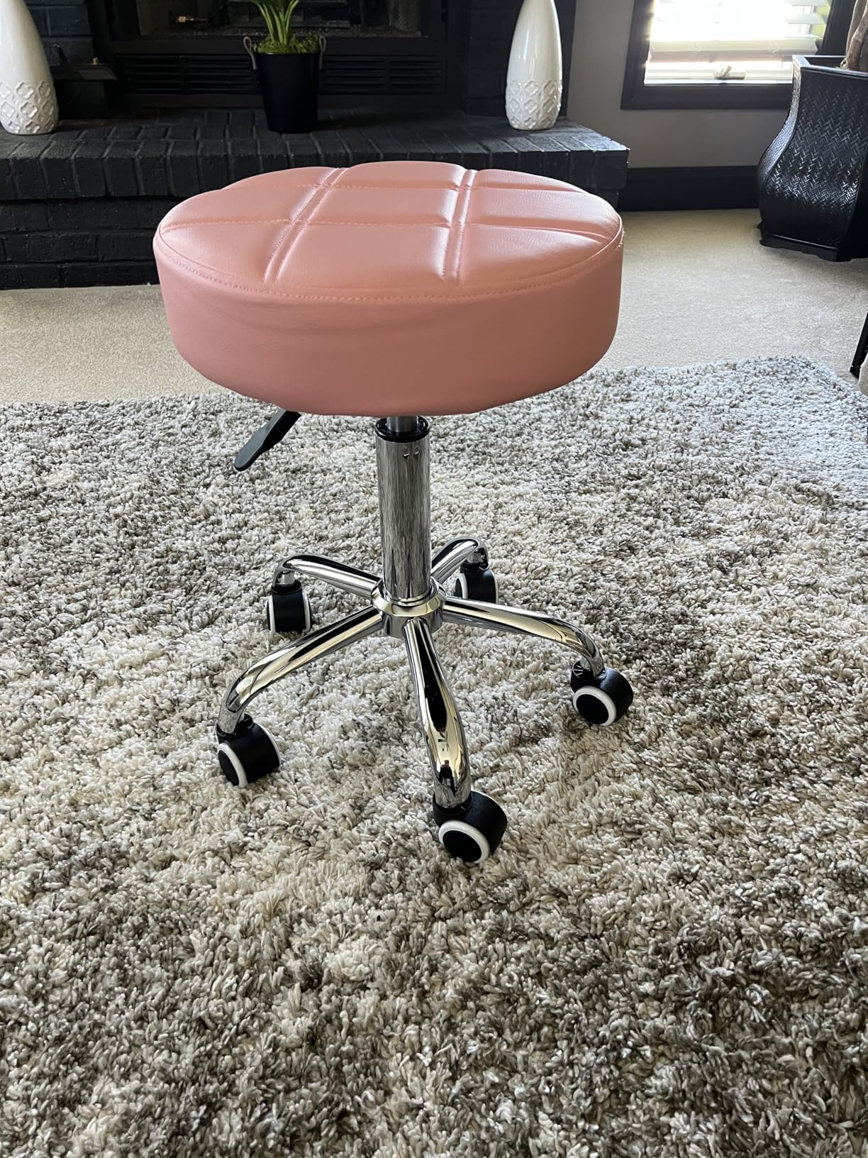 KKTONER Round Rolling Stool PU Leather Height Adjustable Swivel Drafting Work SPA Medical Salon Stools Chair with Wheels Black customer photo 2