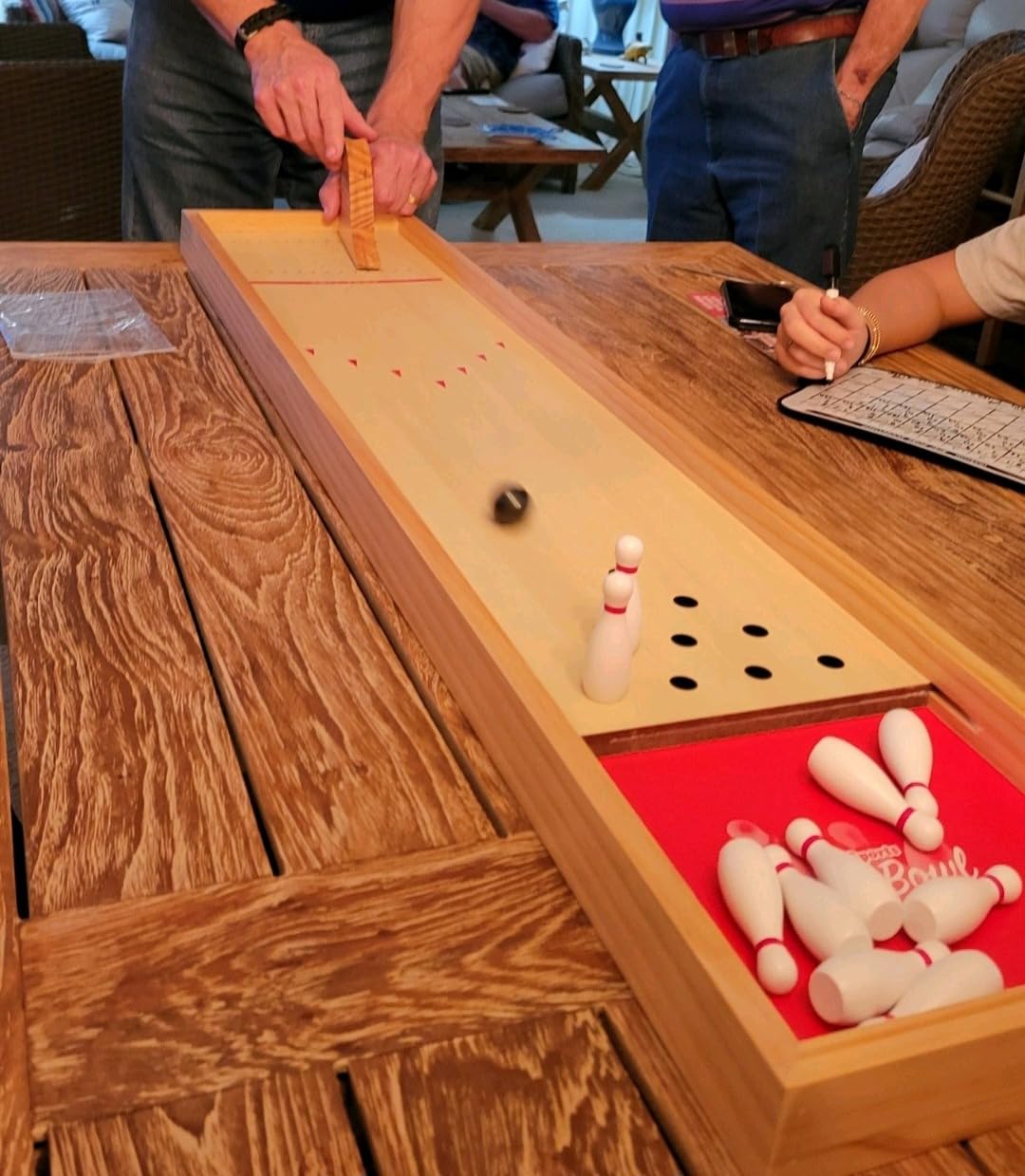 GoSports Mini Wooden Tabletop Bowling Game Set for Kids & Adults - Includes 1 Bowling Alley Board, 1 Launch Ramp, 2 Mini Bowling Balls, 10 Pins & Dry Erase Scorecard customer photo 2