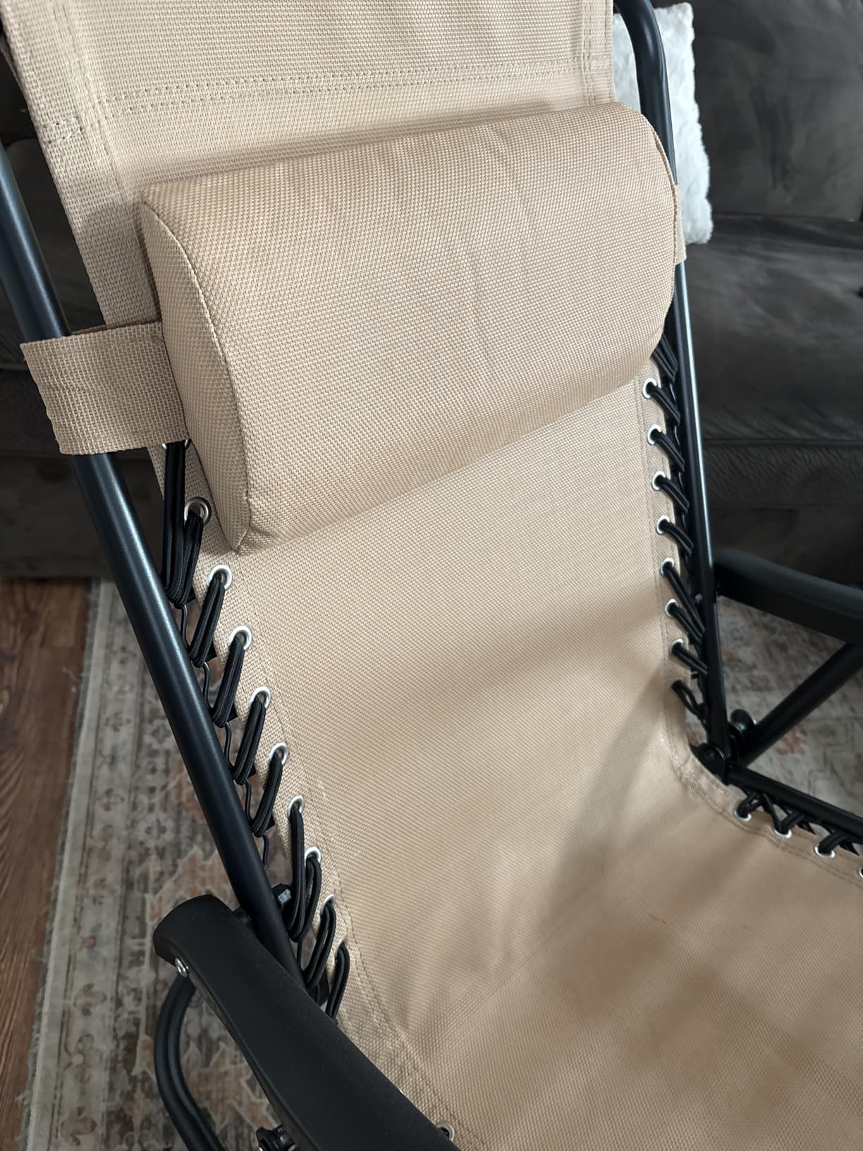 Amazon Basics Outdoor Portable Folding Rocking Chair with Headrest, Ergonomic Design, Weather-resistant Textilene Fabric for Porch, Blue customer photo 2