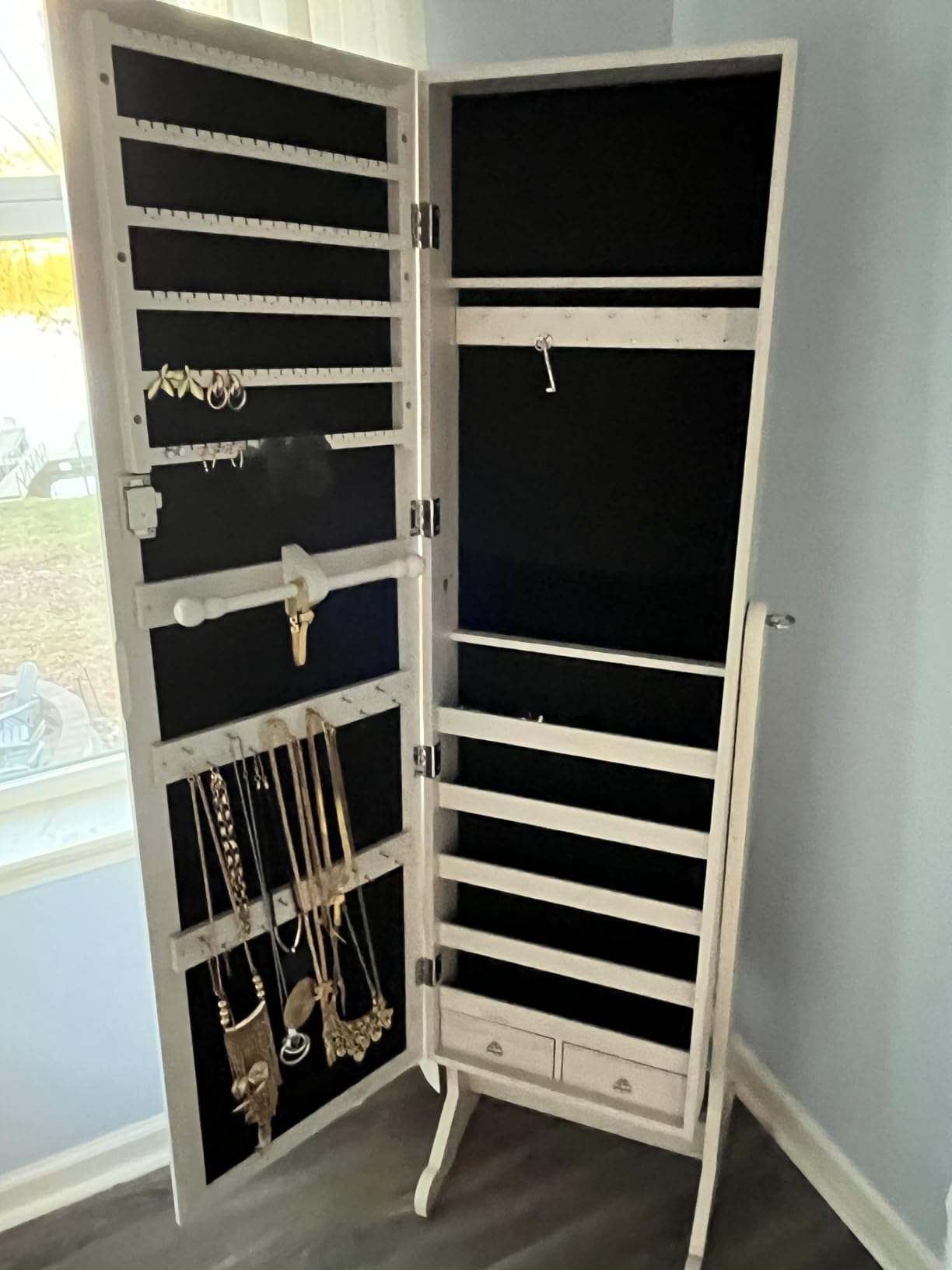 Best Choice Products Freestanding Jewelry Armoire Cabinet, Full Length Standing Mirror, Lockable Makeup Storage Organizer, w/Velvet Lining, 3 Angles, Lock, Accessory Pouch, 5 Shelves - White customer photo 1