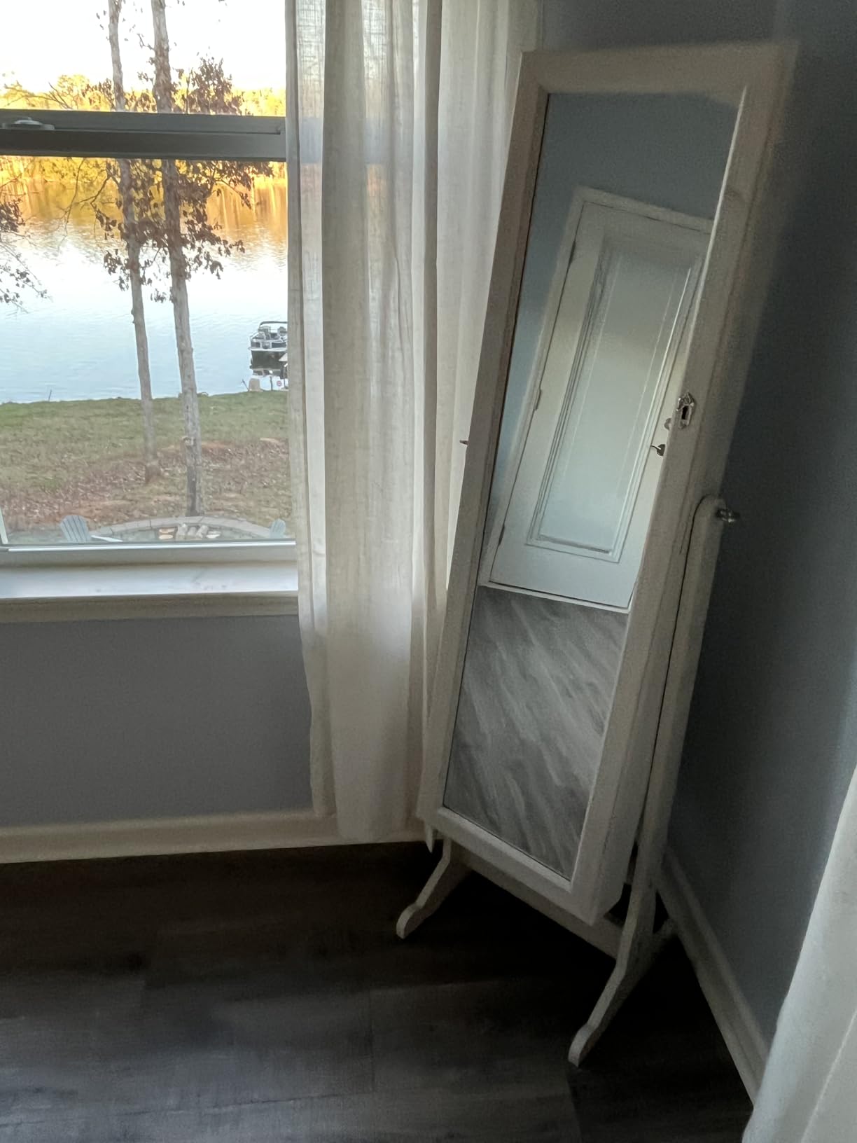 Best Choice Products Freestanding Jewelry Armoire Cabinet, Full Length Standing Mirror, Lockable Makeup Storage Organizer, w/Velvet Lining, 3 Angles, Lock, Accessory Pouch, 5 Shelves - White customer photo 2