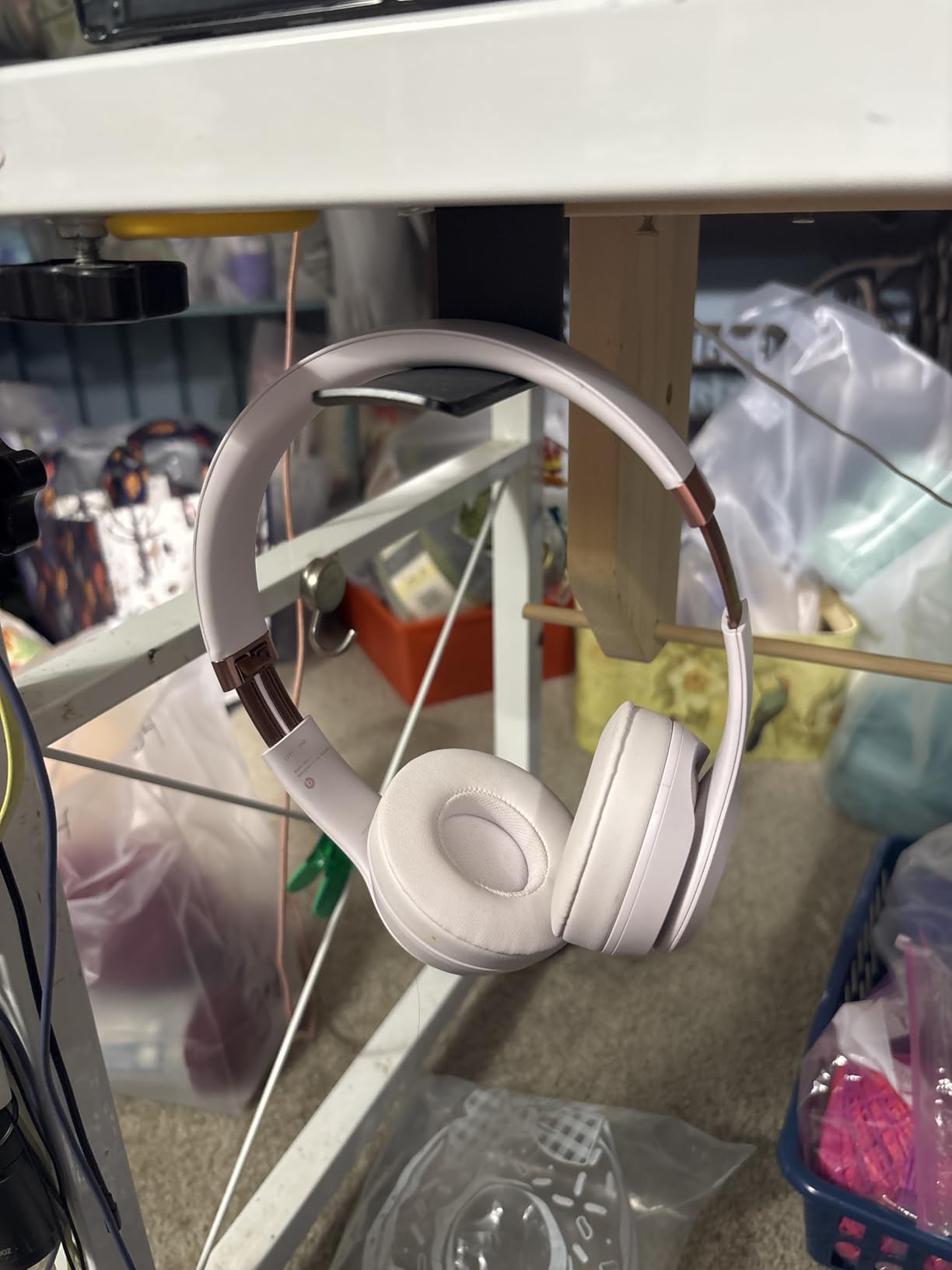 Headphone Stand Hanger,Headset Holder Mount,Hook with Strong Adhesive Tape for Headphones (H02-Black-1PCS) customer photo 1