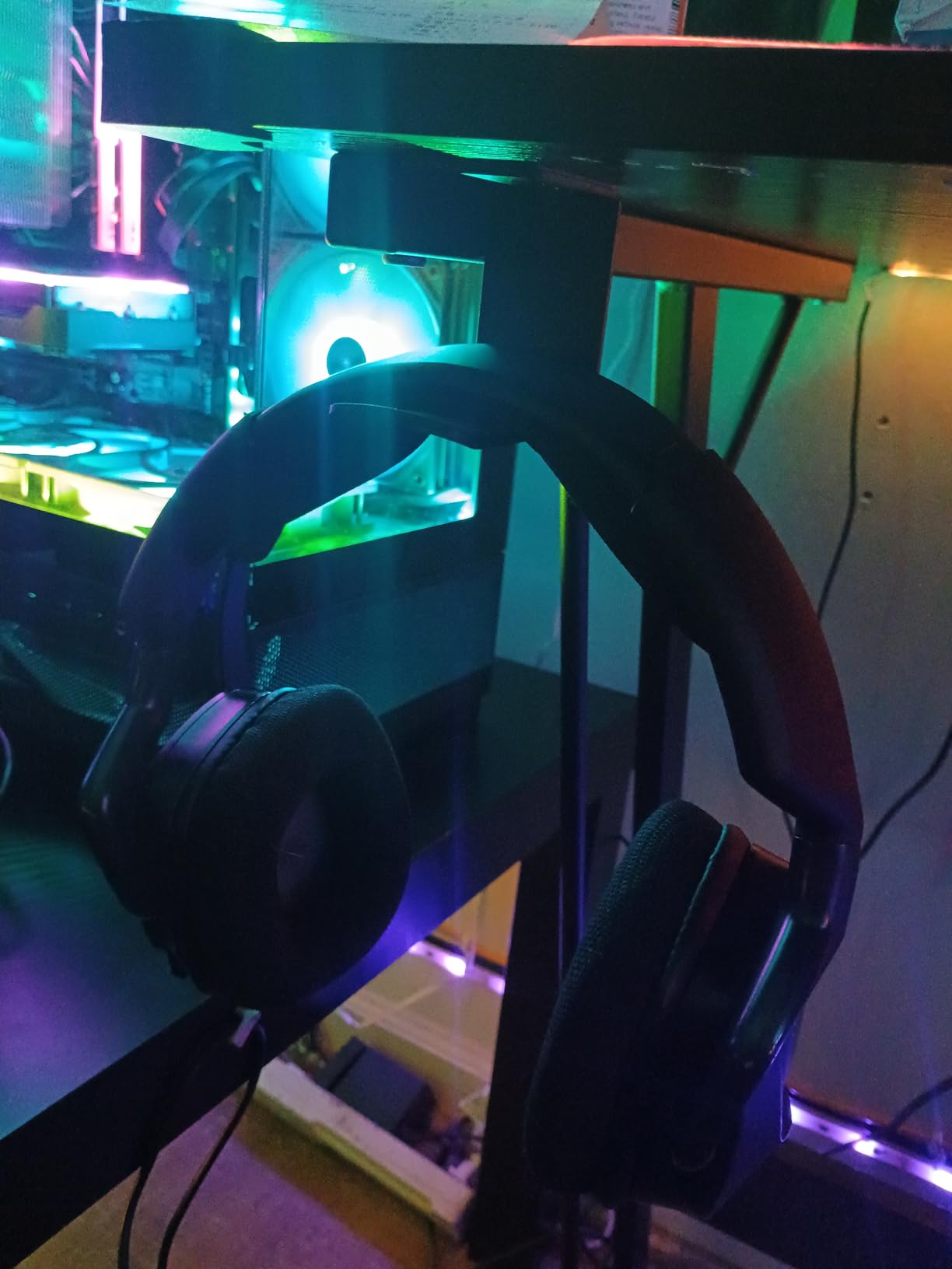 Headphone Stand Hanger,Headset Holder Mount,Hook with Strong Adhesive Tape for Headphones (H02-Black-1PCS) customer photo 2