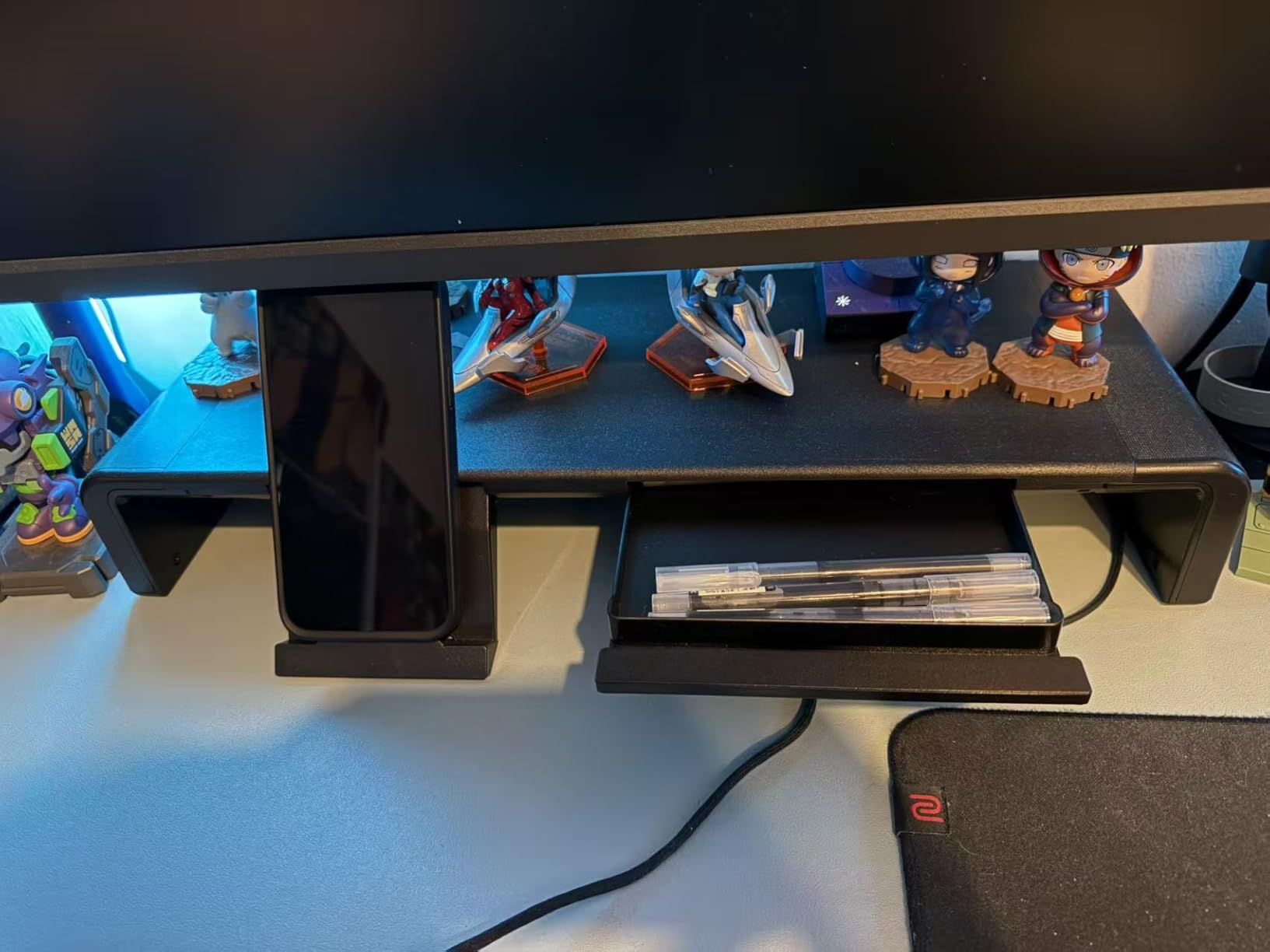 Monitor Stand Riser, Klearlook Foldable, Height Adjustable Computer Stand, Desk Shelf Riser with Storage Drawer &Tablet Phone Stand for Desktop, Laptop (White) customer photo 2