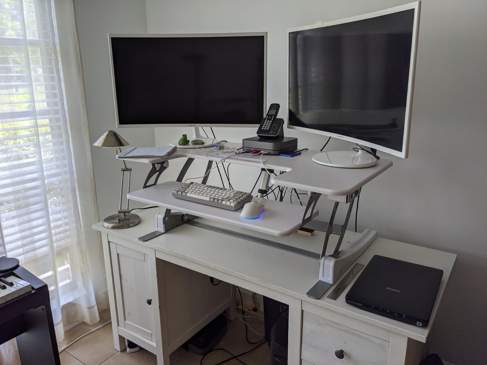 VIVO 42 inch Electric Height Adjustable Stand Up Desk Converter, VE Series, Sit to Stand Tabletop Dual Monitor Riser with USB Port, Black, DESK-V000VLE customer photo 2