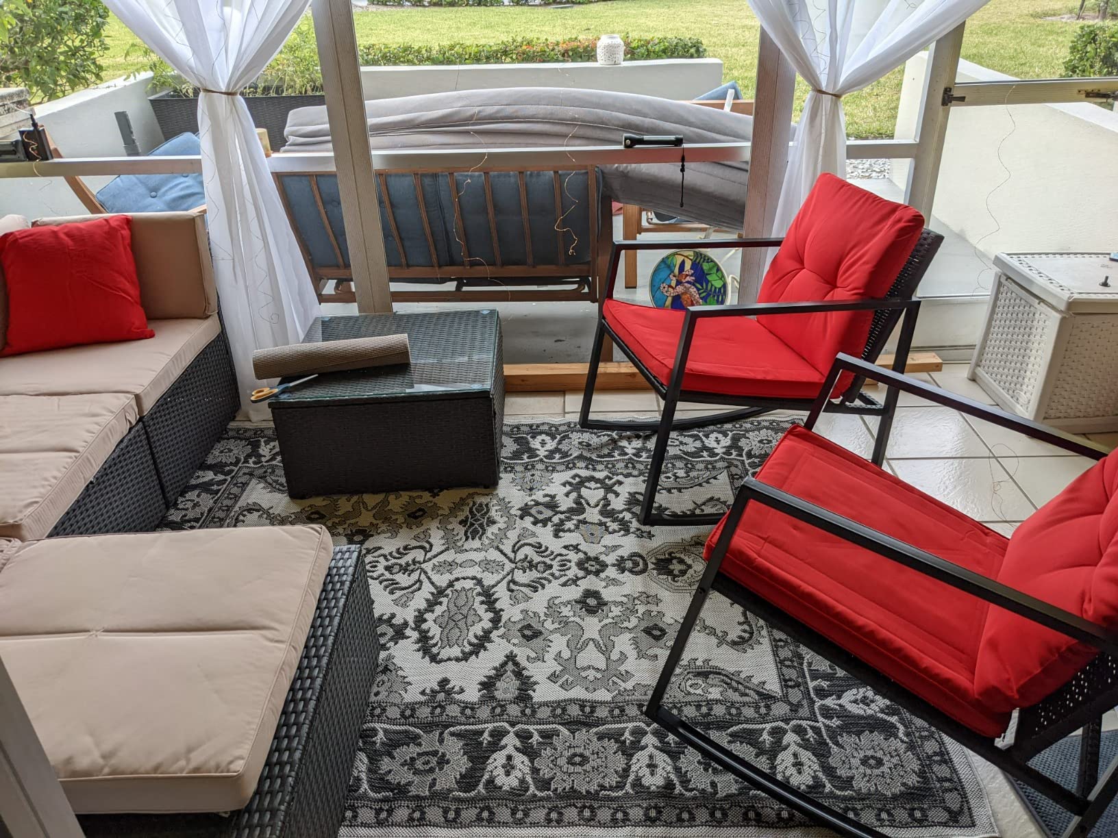 Devoko 5 Pieces Patio Furniture Sets All Weather Outdoor Sectional Patio Sofa Manual Weaving Wicker Rattan Patio Seating Sofas with Cushion and Glass Table (Beige) customer photo 2