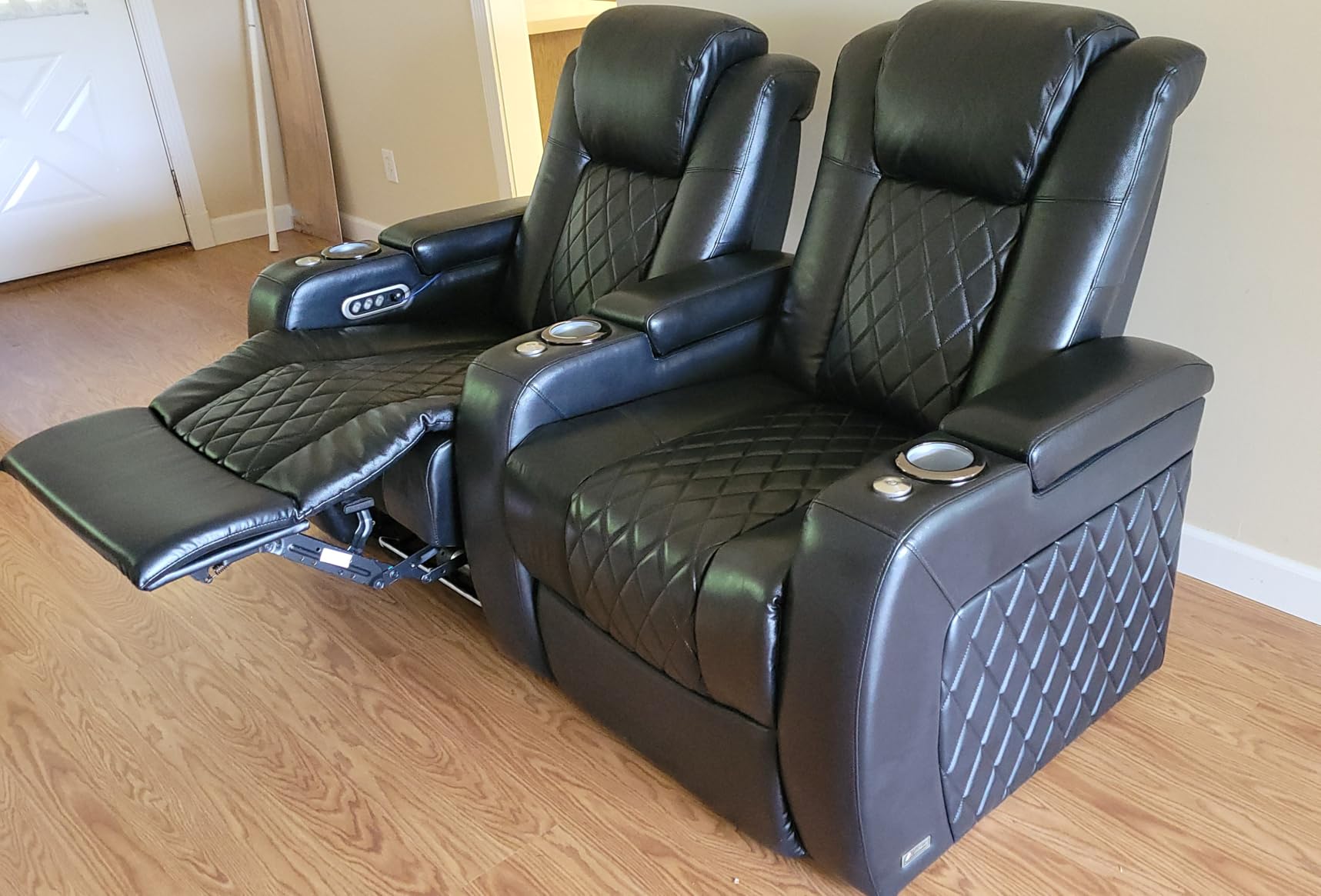 Valencia Tuscany Home Theater Seat - Nappa Leather Power Recliner with Cool Gel Memory Foam, USB-C/USB-A Charging, RGB LED Lights, Adjustable Lumbar & Headrest (Row of 2 Loveseat, Black) customer photo 2