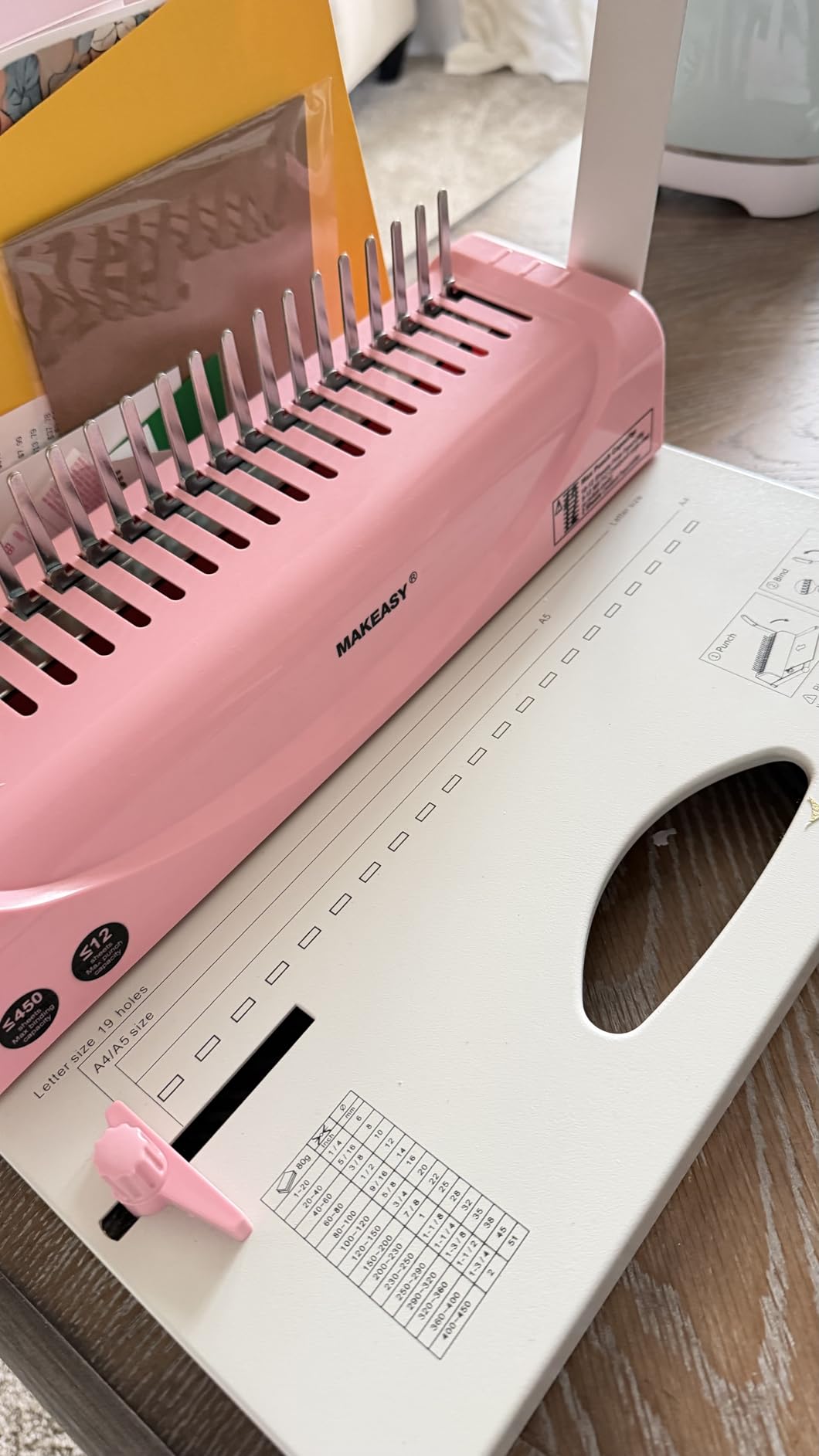 MAKEASY Binding Machine, 21-Hole, 450 Sheets, Comb Binding Machines with 1 Box Comb Bindings Spines, Comb Binder for Letter Size, A4, A5 Paper customer photo 1
