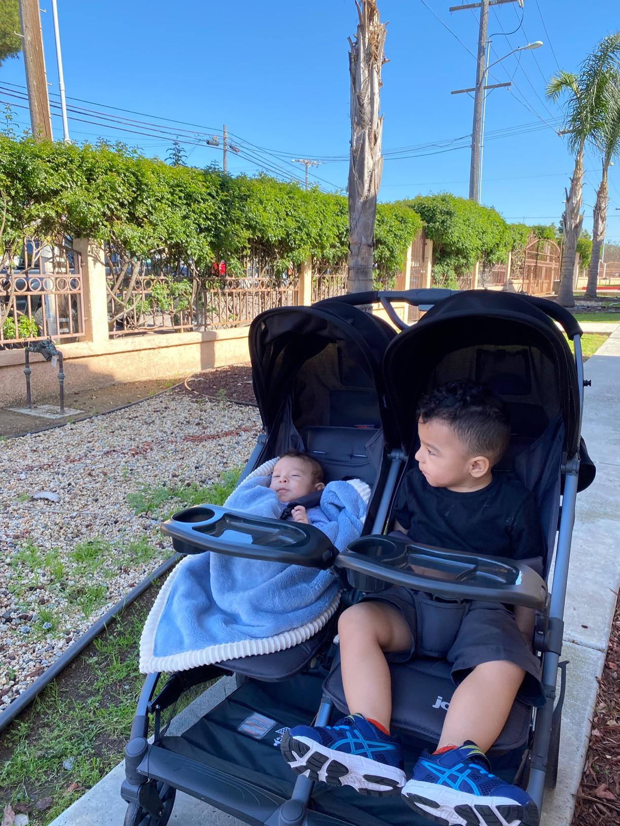 Joovy Kooper X2 Side-by-Side Double Stroller Featuring Dual Snack Trays, One-Handed Fold, Multi-Position Reclining Seats, Adjustable Leg Rests, and 2 Zippered Pockets for Storage, Forged Iron customer photo 1