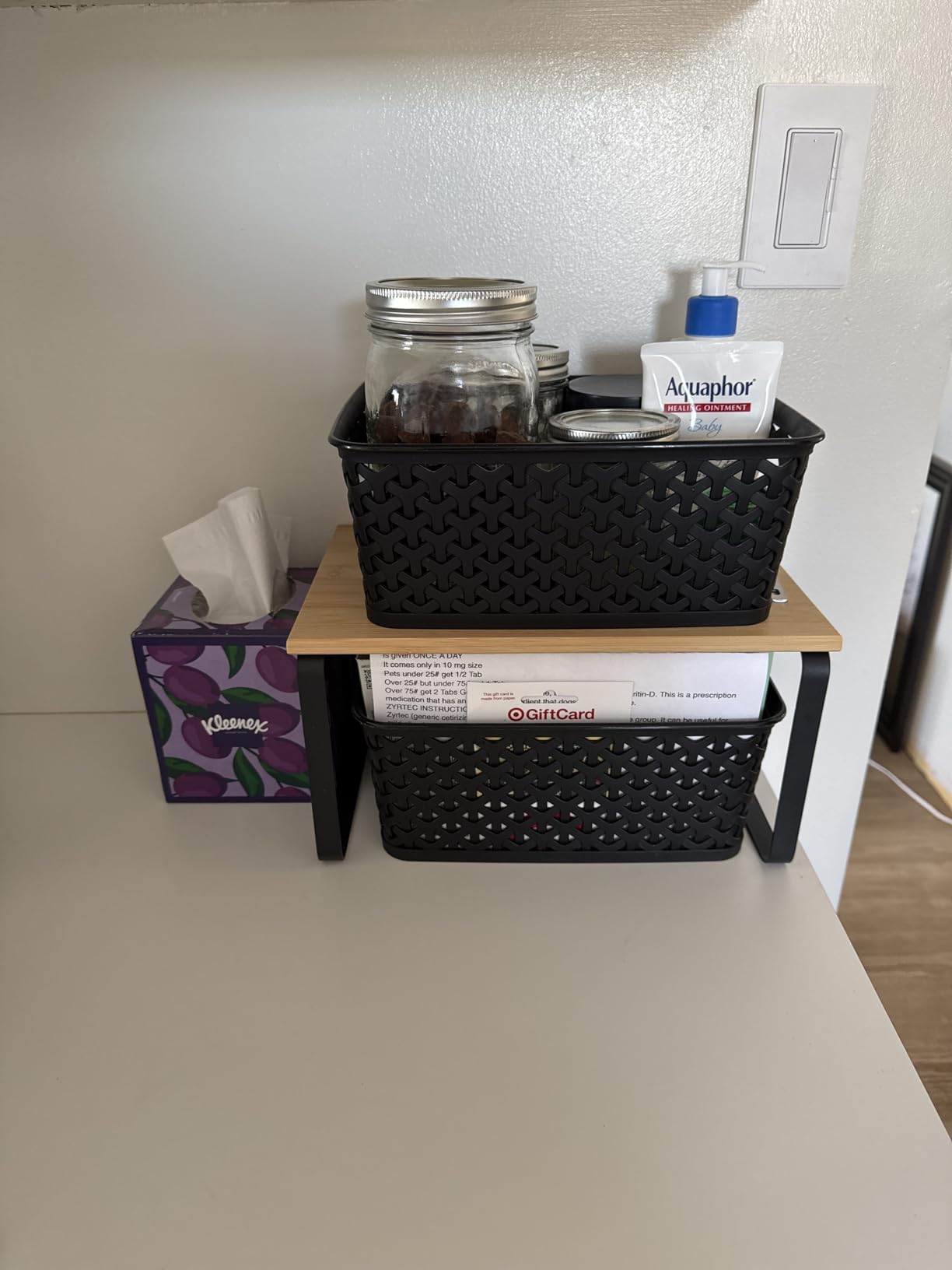 SONGMICS Cabinet Organizer Shelf, Set of 2 Kitchen Counter Shelves, Kitchen Storage, Spice Rack, Stackable, Expandable, Metal and Engineered Wood, Ink Black and Natural Beige UKCS02NB customer photo 2