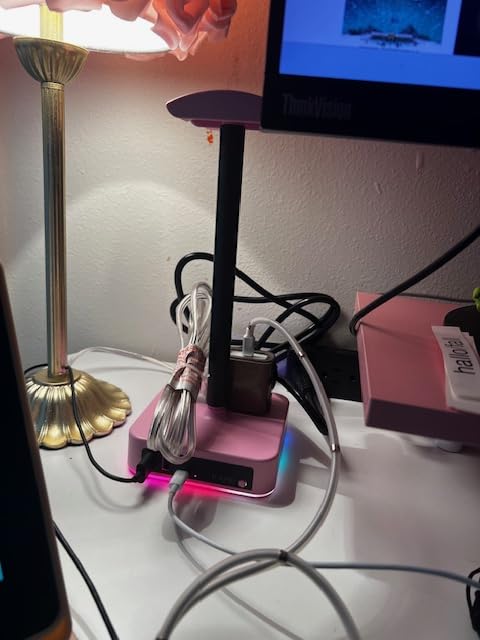 KAFRI RGB Headphone Stand with USB A&C Charger Desk Gaming Headset Holder Hanger Rack with 3 USB Charging Port and 2 Outlet - Suitable for Gamer Desktop Table Game Earphone Accessories Boyfriend Gifts customer photo 2