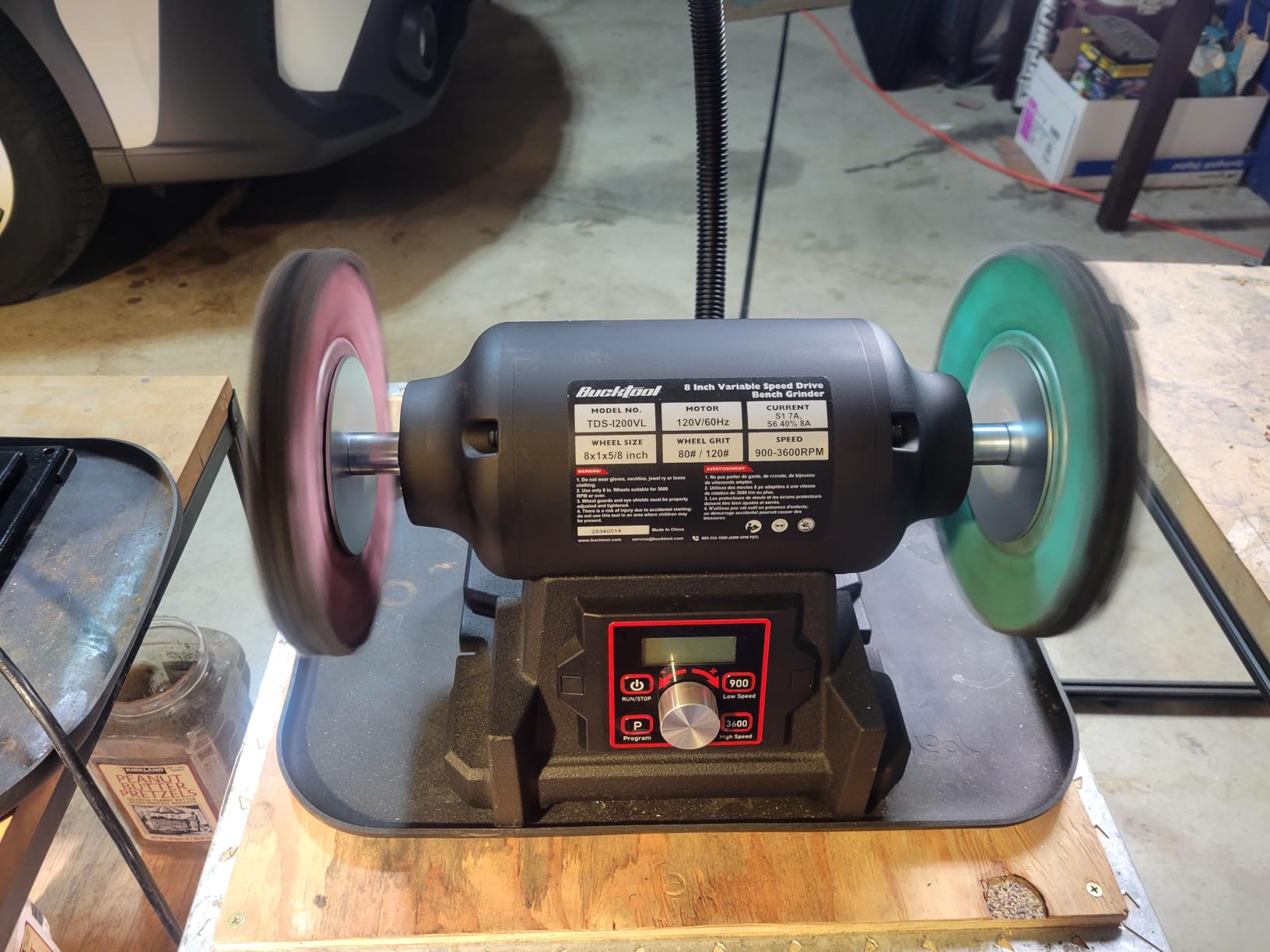 BUCKTOOL 8 inch Dual Speed Bench Grinder & Buffer, Professional Low High Speed Bench Grinder Buffer with Cast Iron Base customer photo 2