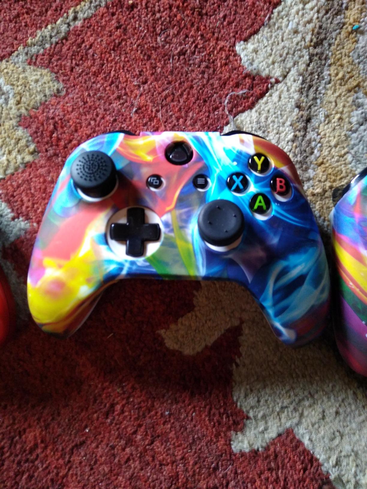 Printing Rubber Silicone Cover Skin Case for Xbox One S/X Controller x 1(Spashing Paint) with Thumb Grips x 10 customer photo 1