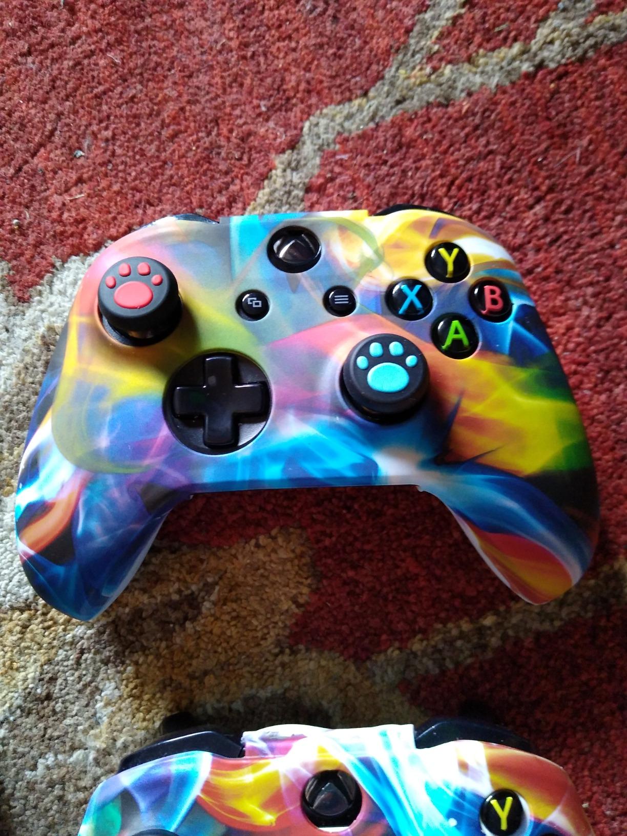 Printing Rubber Silicone Cover Skin Case for Xbox One S/X Controller x 1(Spashing Paint) with Thumb Grips x 10 customer photo 2