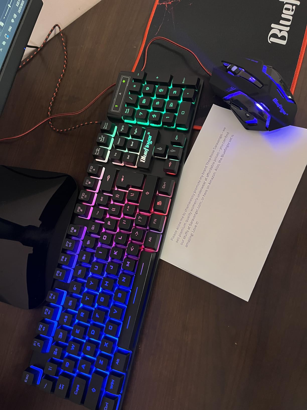 BlueFinger RGB Gaming Keyboard and Backlit Mouse Combo, USB Wired, LED Gaming Set for Laptop PC Computer Game and Work customer photo 1