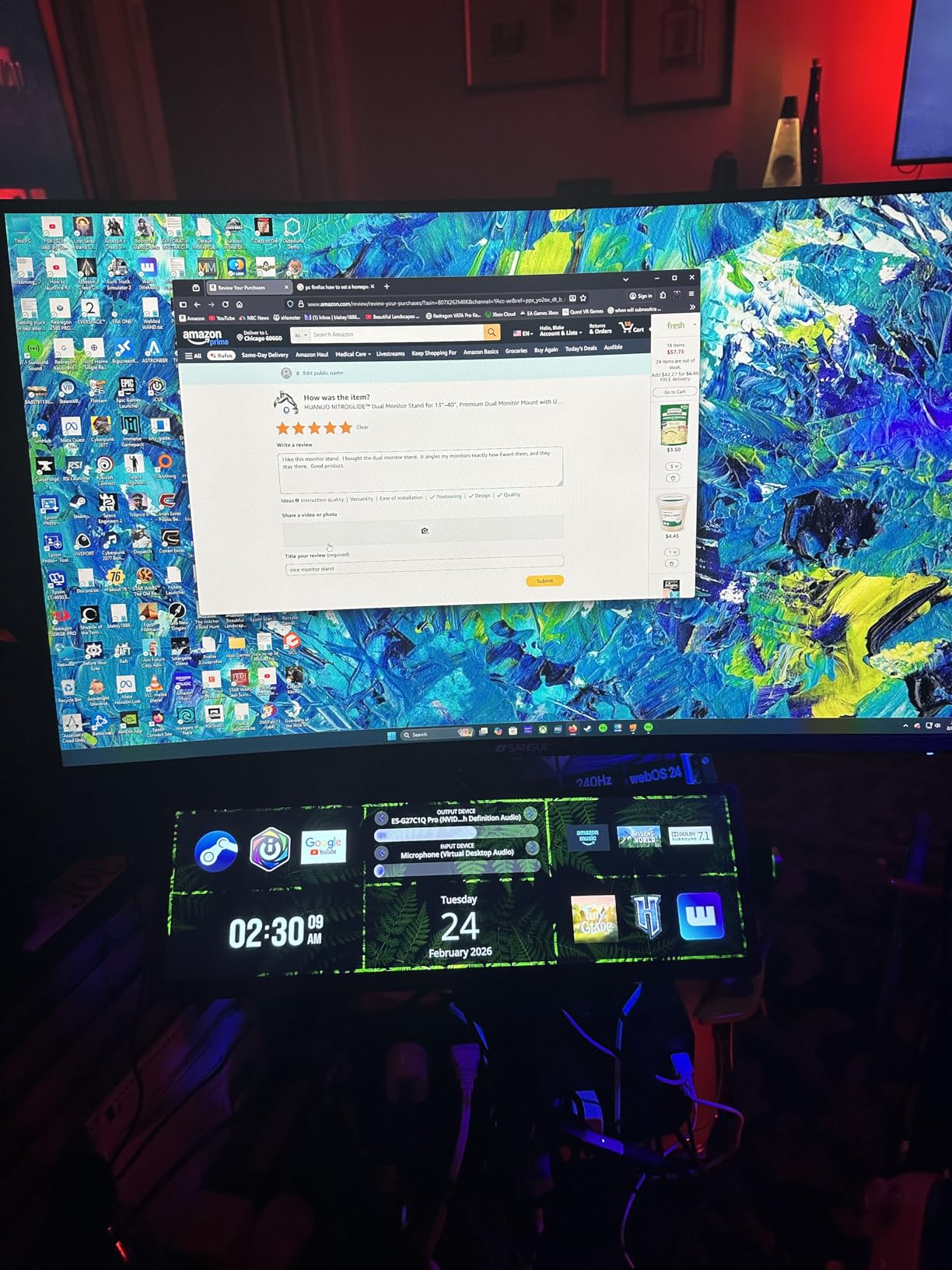 HUANUO Dual Monitor Stand for 13-40, Premium Dual Monitor Mount with USB, Height Adjustable Monitor Stand for 2 Monitors, VESA Mount with Clamp and Grommet Base, Holds 26.4lbs per Arm, HNDS7 customer photo 1