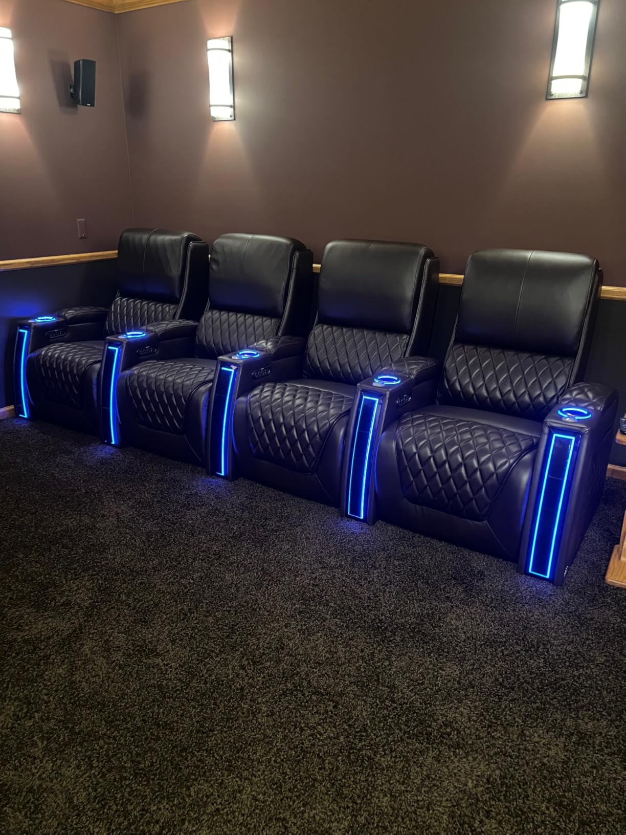 Seatcraft Apex Home Theater Seating - Living Room - Italian Leather - Power Recliner - Power Headrests & Lumbar - LED Armrests - SoundShaker - USB Charging - Cup Holders (Row of 2, Black) customer photo 1