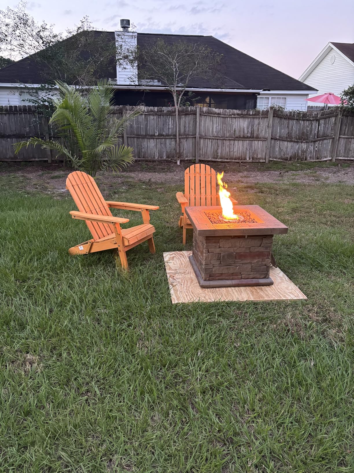 COSIEST Outdoor Propane Fire Pit Table w Faux Brown Ledgestone 32-inch Square Fire Table, Certified, 50,000 BTU Stainless Steel Burner, Free Lava Rocks, Fits 20lb Tank Inside customer photo 2
