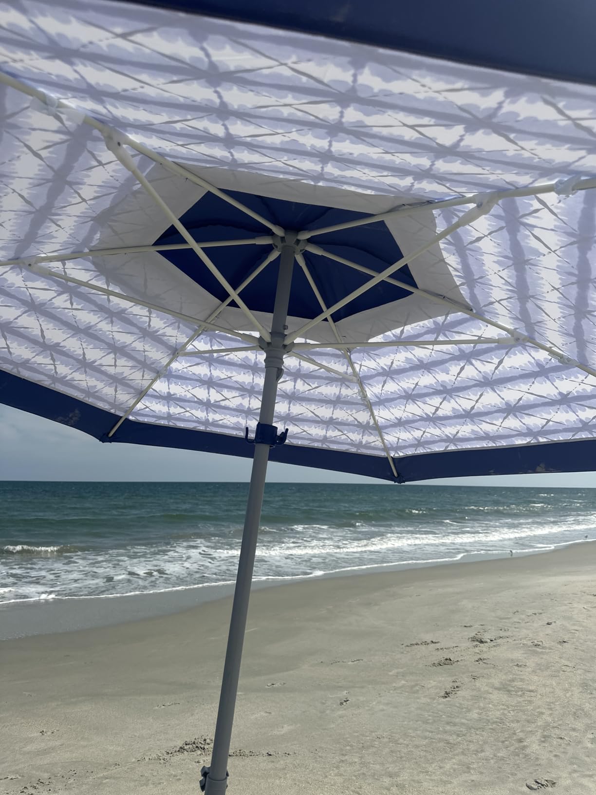 AMMSUN 8ft Large Beach Umbrellas for Sand Heavy Huty Wind Portable Commercial Grade Patio Beach Umbrella with Sand Anchor Adjustable Height Air Vent UPF 50+ Telescoping Pole without tilt Dark Blue customer photo 2