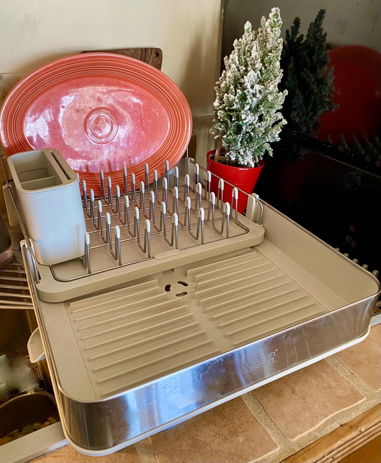 Joseph Joseph Extendable Dish Drying Rack with Dual Parts - Stainless Steel, Non-Scratch, Movable Utensil Drainer & Drainage Spout, Gray customer photo 2