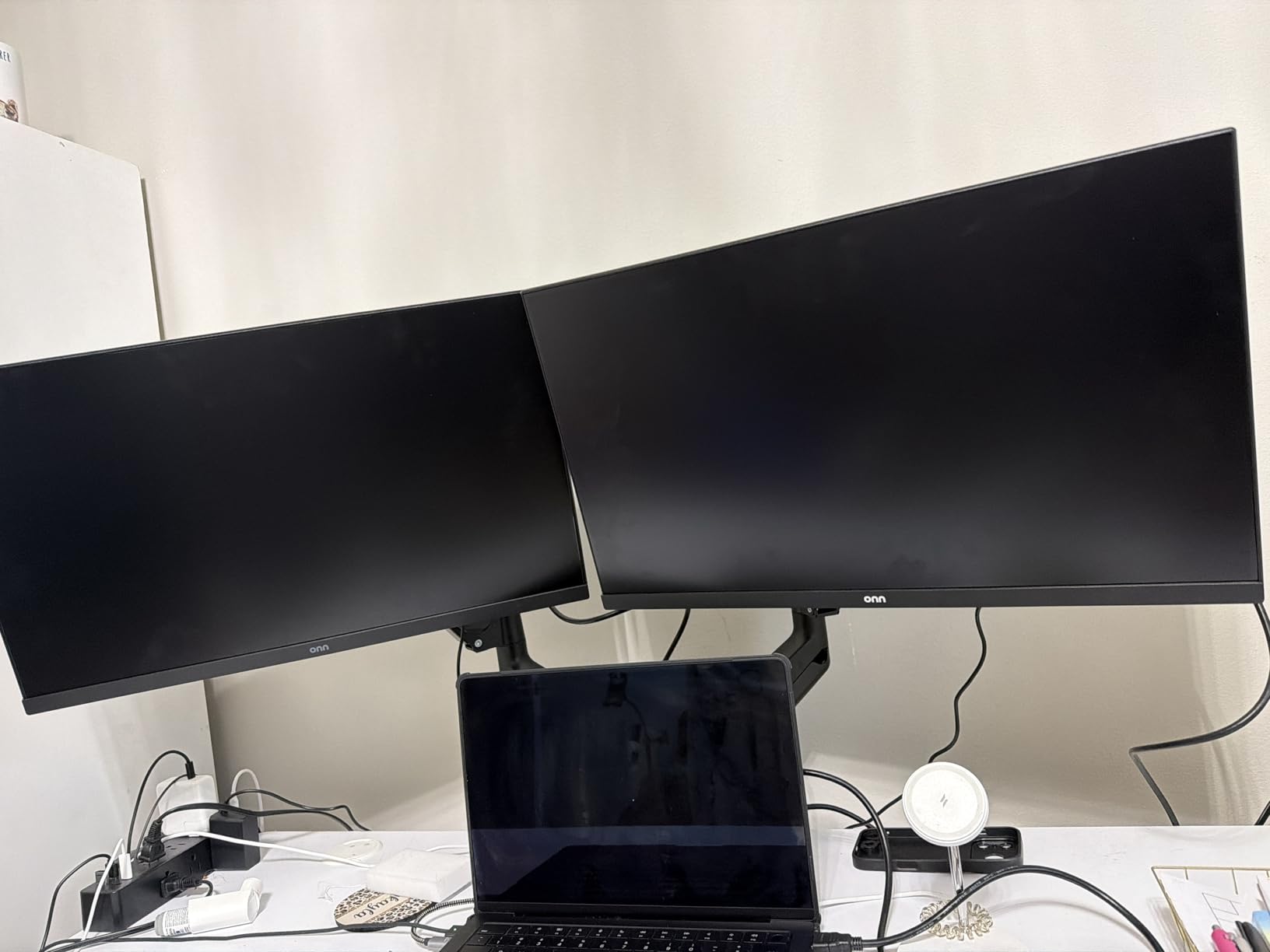 MOUNTUP Dual Monitor Stand for Desk, Monitor Arms for 2 Monitors 32 27 24 22 Inches, Height Adjustable Double Monitor Mount, VESA Mount with C-Clamp & Grommet Base, Holds 4.4-17.6lbs customer photo 2