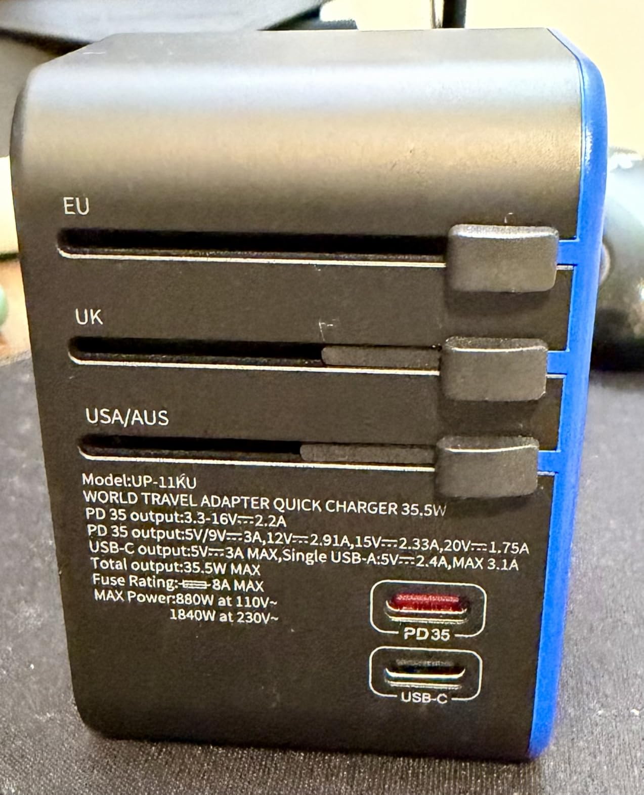 Ceptics Universal Travel Adapter, 45W International Power Adapter with PD & QC 3.0 Dual USB-C, 3 USB Travel Adapter Worldwide, Type I C G A Outlets 110V 220V A/C - EU Euro US UK (11-KU) customer photo 1