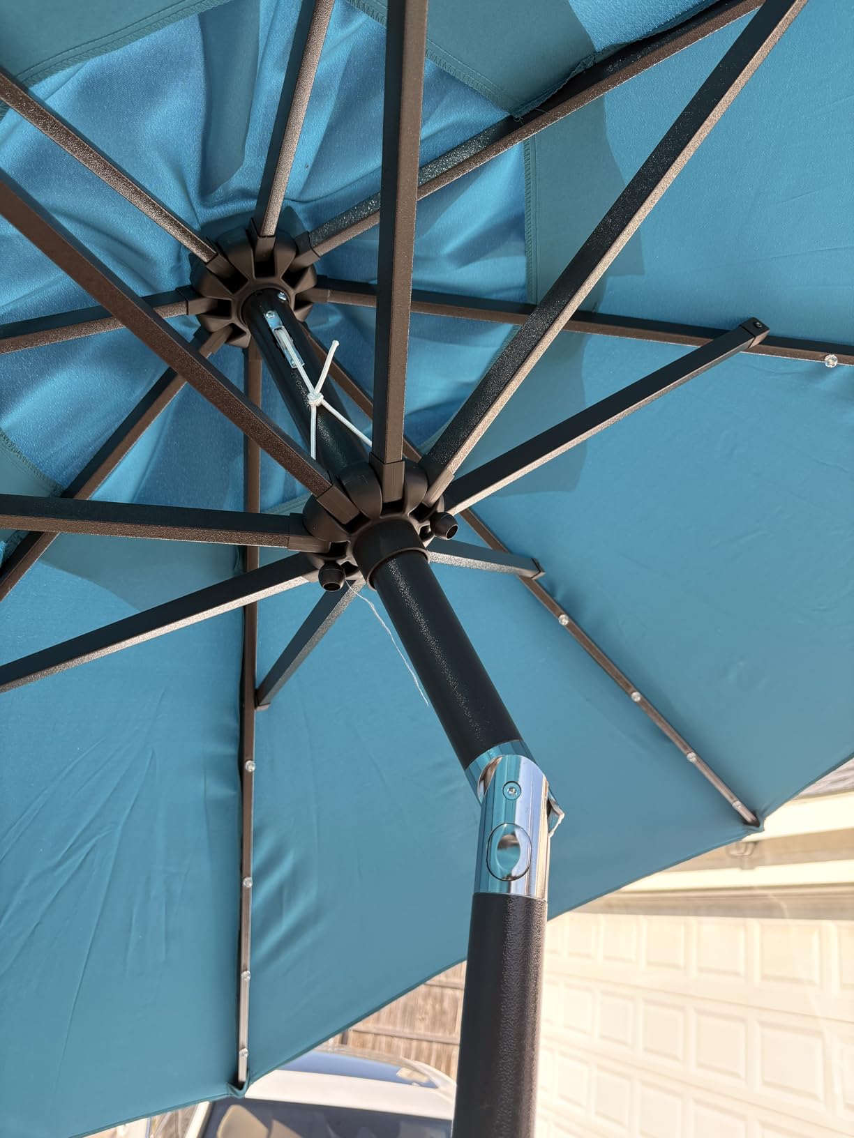 Blissun 9 ft Solar Umbrella 32 LED Lighted Patio Umbrella Table Market Umbrella with Tilt and Crank Outdoor Umbrella for Garden, Deck, Backyard, Pool and Beach (Cerulean) customer photo 1
