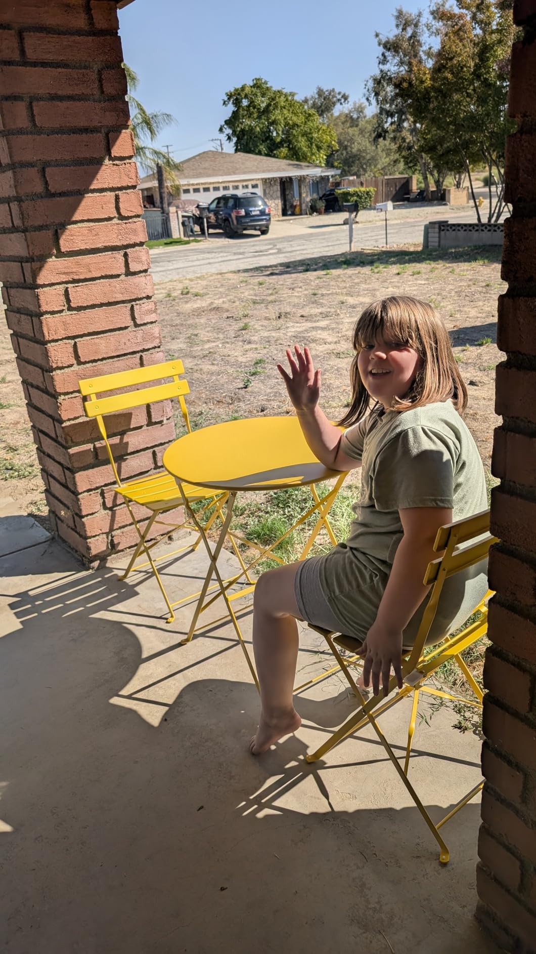 Grand patio 3-Piece Folding Bistro Set, 2 Chairs and 1 Table, Weather-Resistant Outdoor/Indoor Conversation Set for Patio, Yard, Garden-Yellow customer photo 2