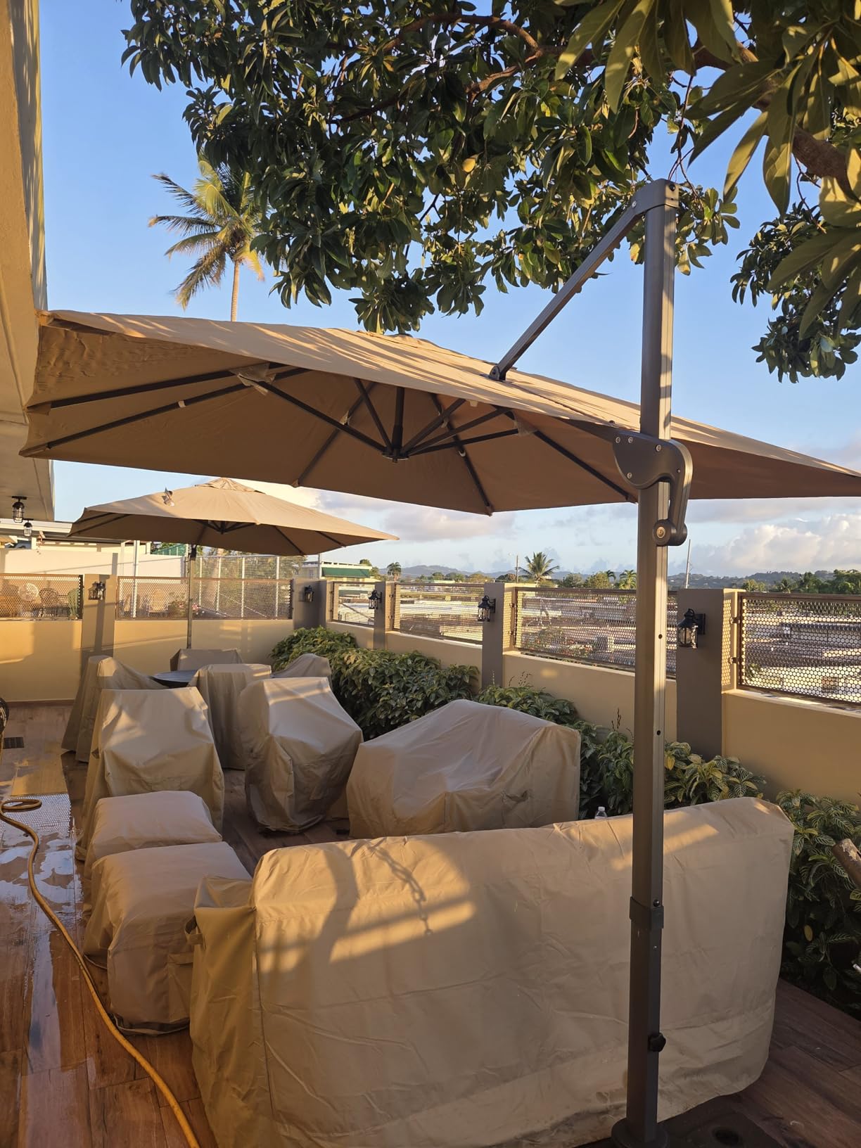 Best Choice Products 10ft Offset Hanging Market Patio Umbrella w/Easy Tilt Adjustment, Polyester Shade, 8 Ribs for Backyard, Poolside, Lawn and Garden - Tan customer photo 1