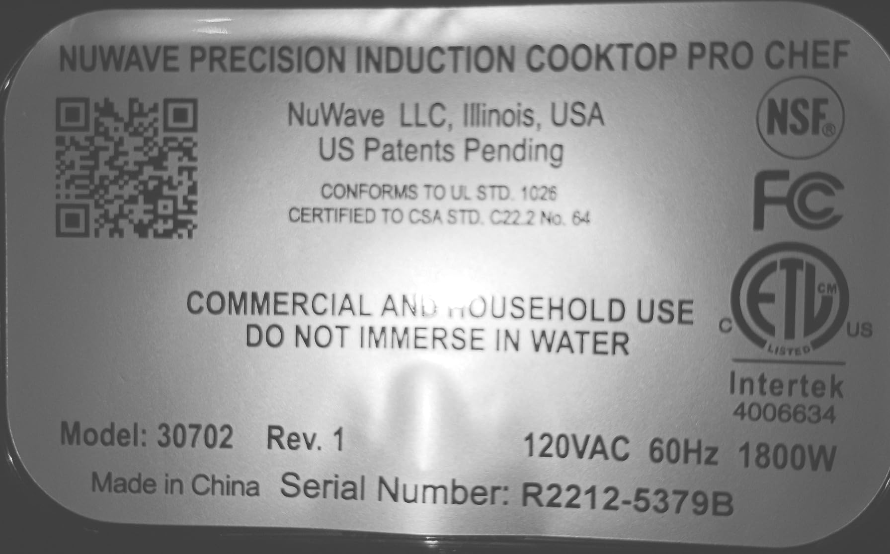 Nuwave Pro Chef Induction Cooktop, NSF-Certified, Commercial-Grade, Portable, Powerful 1800W, Large 8