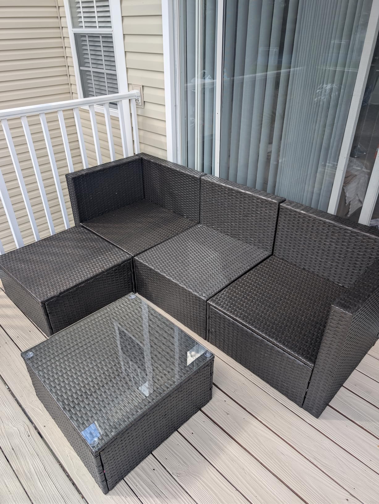 Vongrasig 5 Piece Patio Furniture Sets, Outdoor Patio Set Sectional Sofa, All-Weather PE Rattan Outdoor Couch with Ottoman, Glass Table for Garden, Backyard, Porch, Beige customer photo 2