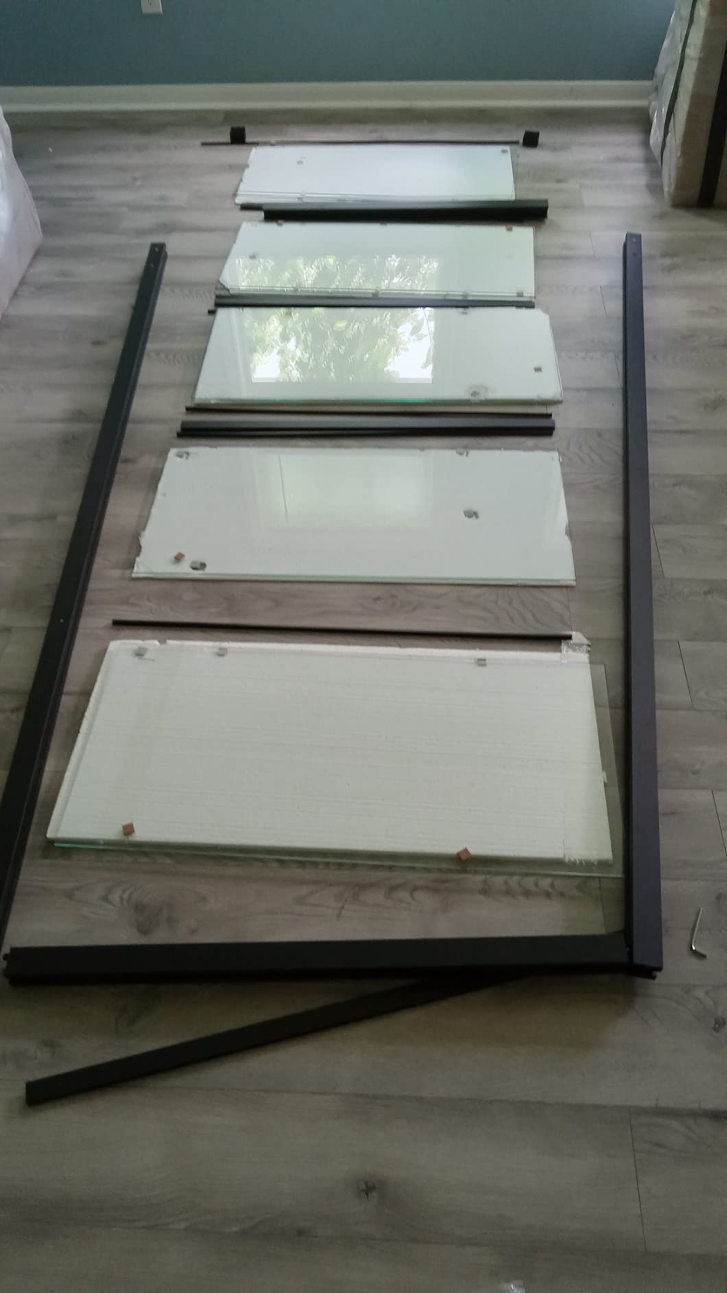 Jubest DIY Glass Sliding Closet Kitchen Door, 36in x 84in Modern French 5-Lite Clear Tempered Glass Aluminum Frame, Easy Assembly customer photo 2