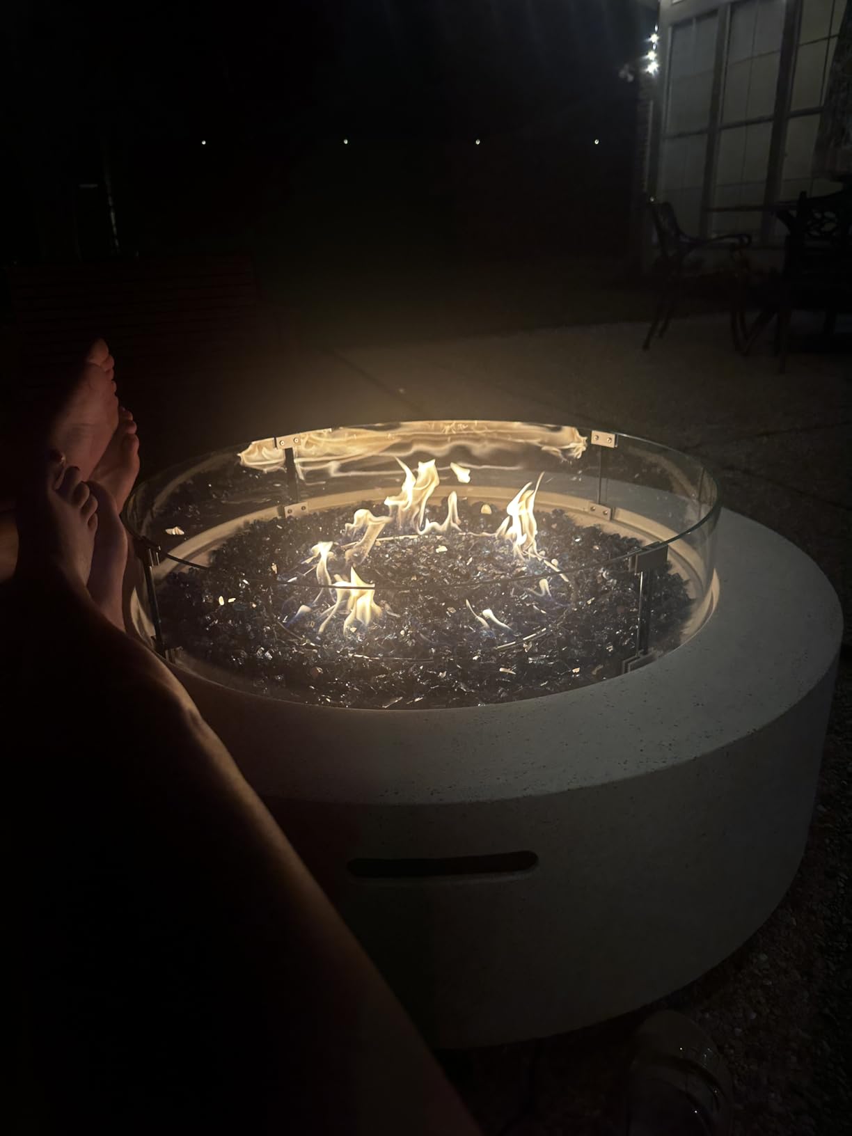 COSIEST 2-Piece Outdoor Propane Firepit Table Set w Tank Table, 42 inch Dark Fire Table Certified, 50,000 BTU w Bronze Round Base, Wind Guard and 16 inches Tank Side Table 20lb for Garden, Pool customer photo 1