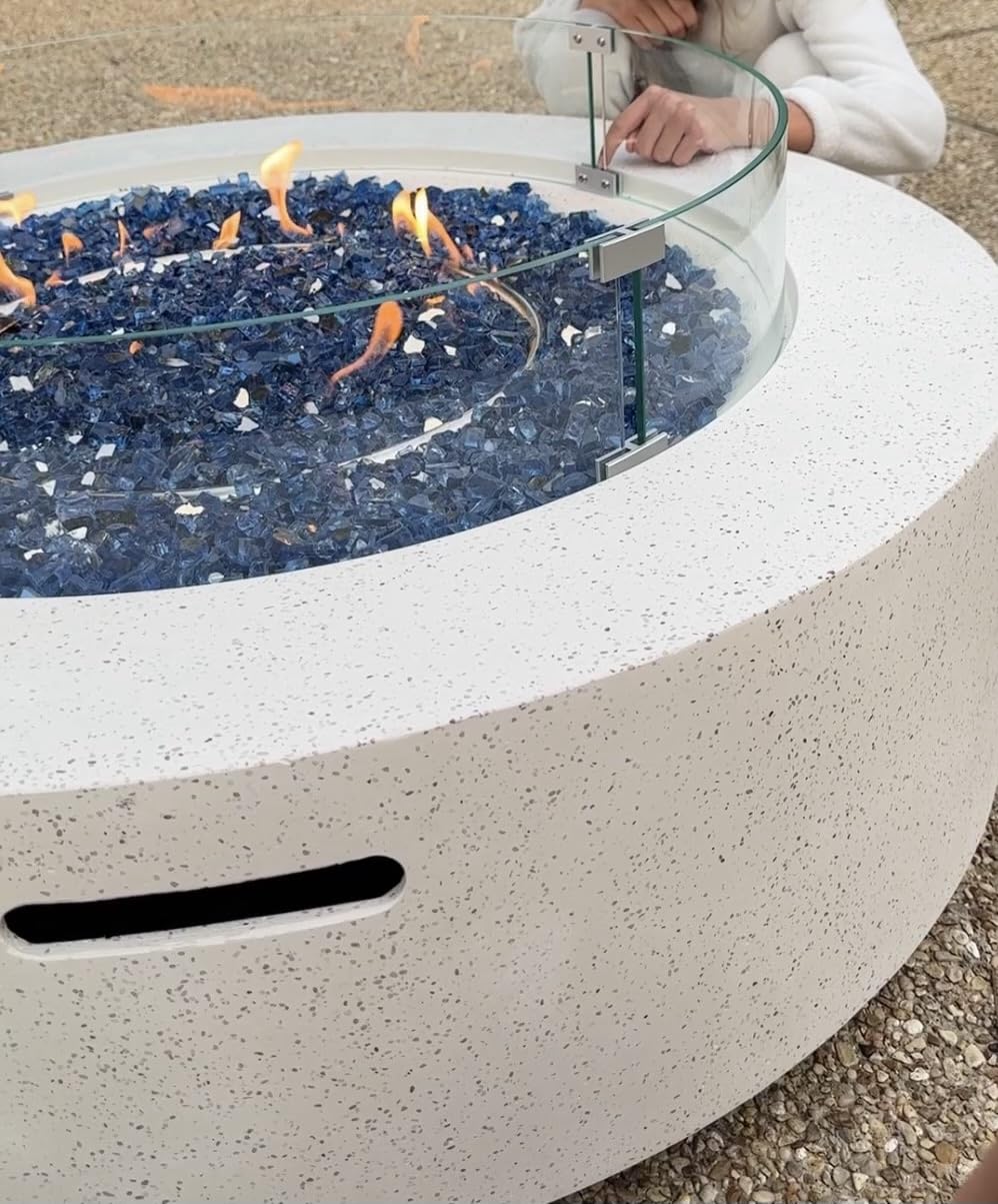 COSIEST 2-Piece Outdoor Propane Firepit Table Set w Tank Table, 42 inch Dark Fire Table Certified, 50,000 BTU w Bronze Round Base, Wind Guard and 16 inches Tank Side Table 20lb for Garden, Pool customer photo 2