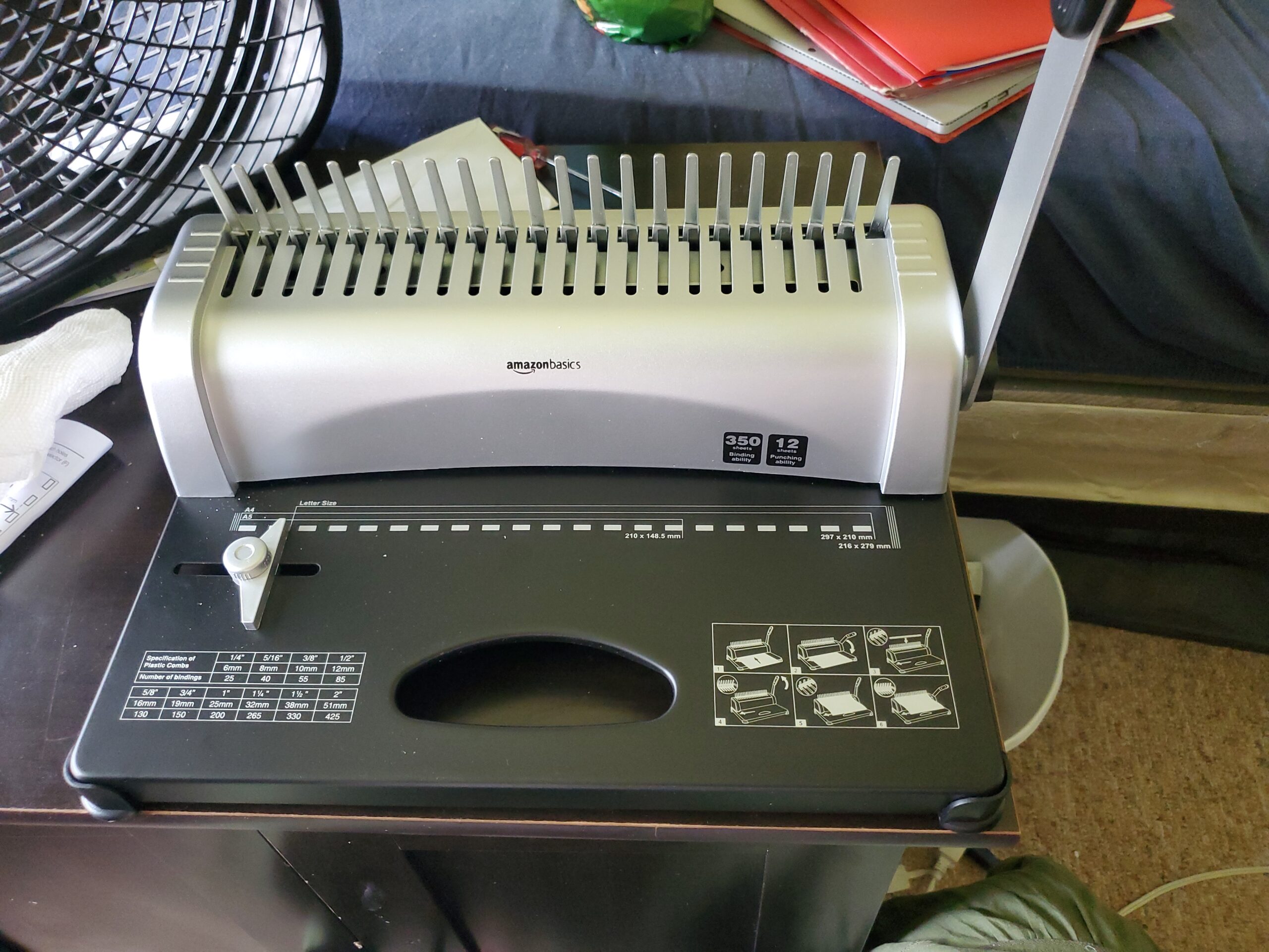 Amazon Basics Comb Binding Machine, 350 Sheets Capacity, for paper sizes=