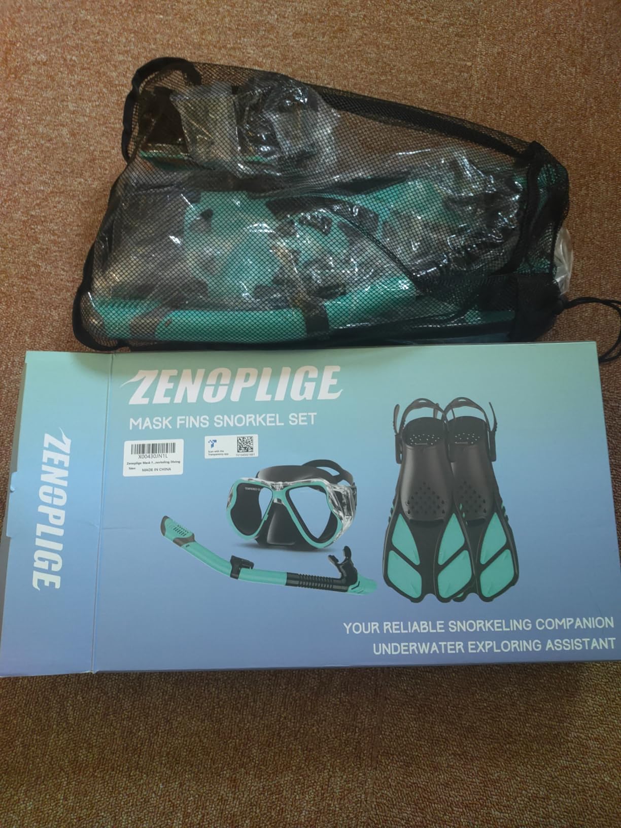 Zenoplige Mask Fins Snorkel Set, Snorkeling Gear for Adults, Panoramic View Snorkel Mask Anti-Fog, Adjustable Dive Flippers, Dry Top Snorkel and Travel Bag, Scuba Gear for Swimming Snorkeling Diving customer photo 1