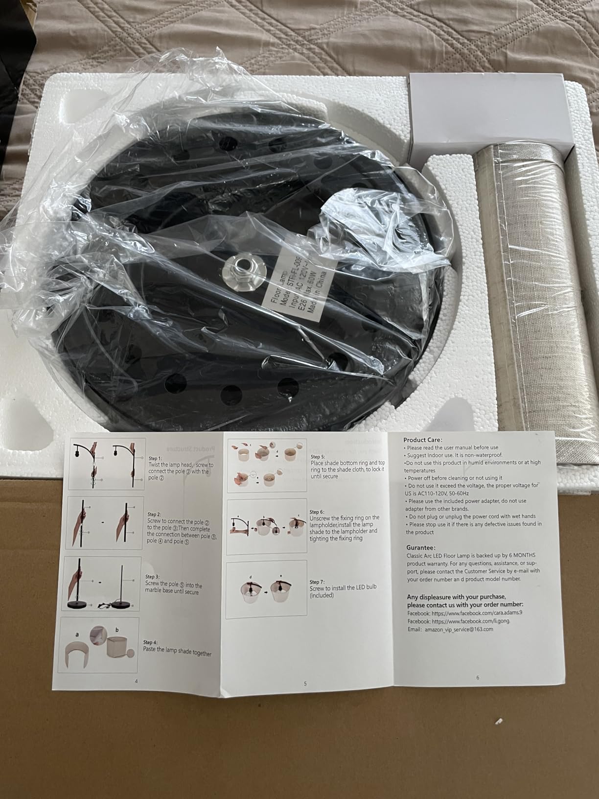 ROTTOGOON Floor Lamp for Living Room with 3 Color Temperatures LED Bulb, Standing Lamp Tall Industrial Floor Lamp Reading for Bedroom, Office (9W LED Bulb, Beige Lampshade Included) -Black customer photo 2