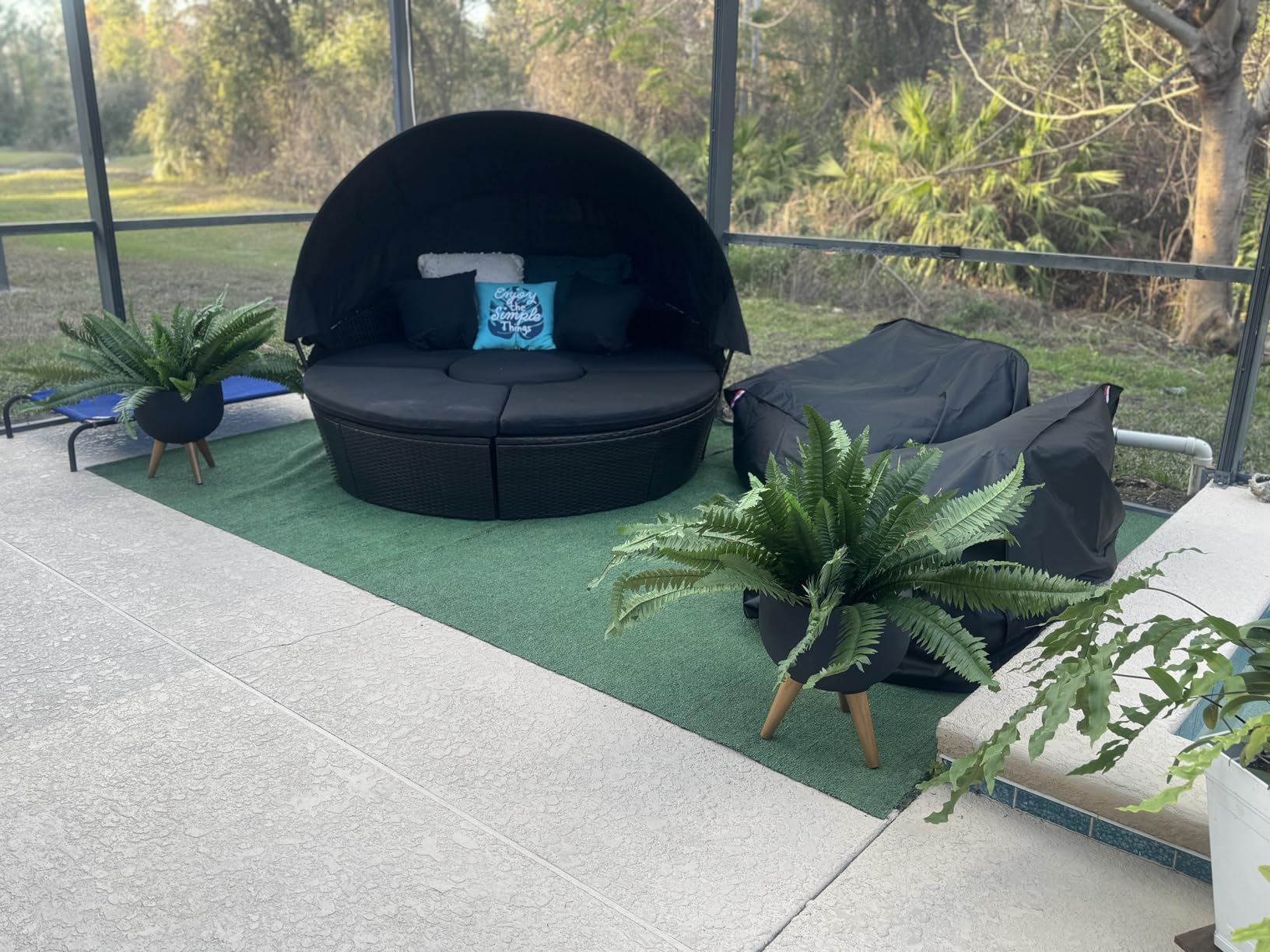 Tangkula Patio Round Daybed with Retractable Canopy, Outdoor Wicker Rattan Furniture Sets, Sectional Cushioned Sofa Set w/Height Adjustable Coffee Table, Rattan Conversation Sets (Black) customer photo 1