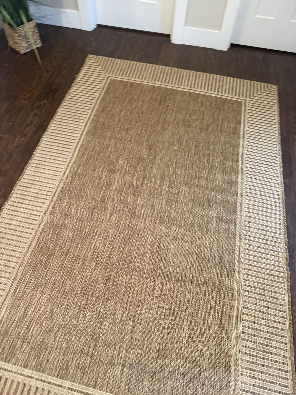 Nuloom Asha Light Brown/Ivory, 5' x 8', Casual, Striped Border, Soft and Cozy, High Traffic, Stain Resistant, Easy Clean, Durable Area Rug for Indoor/Outdoor Patio, Deck, Porch, Garden, Courtyard customer photo 2