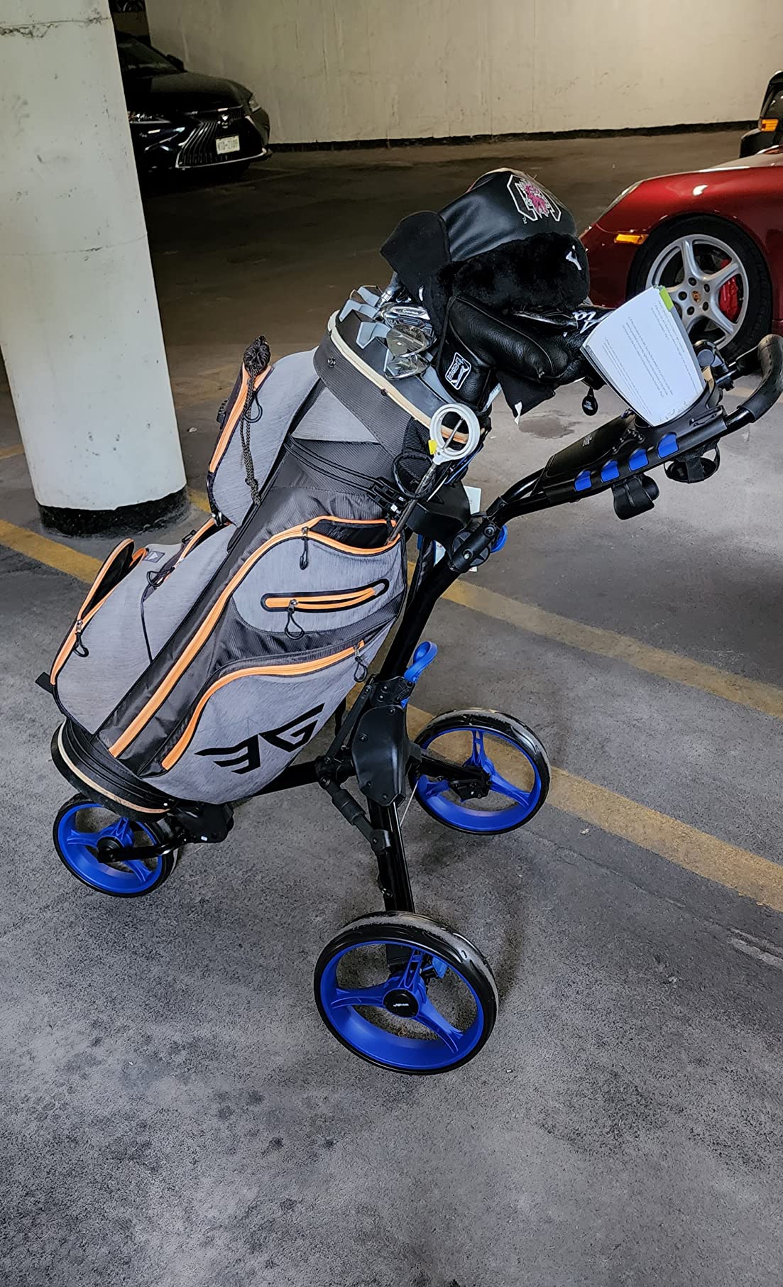 SereneLife Foldable 3-Wheel Golf Push Cart with Deluxe Scorecard Holder - Adjustable Handle - Upper & Lower Strap Brackets customer photo 1