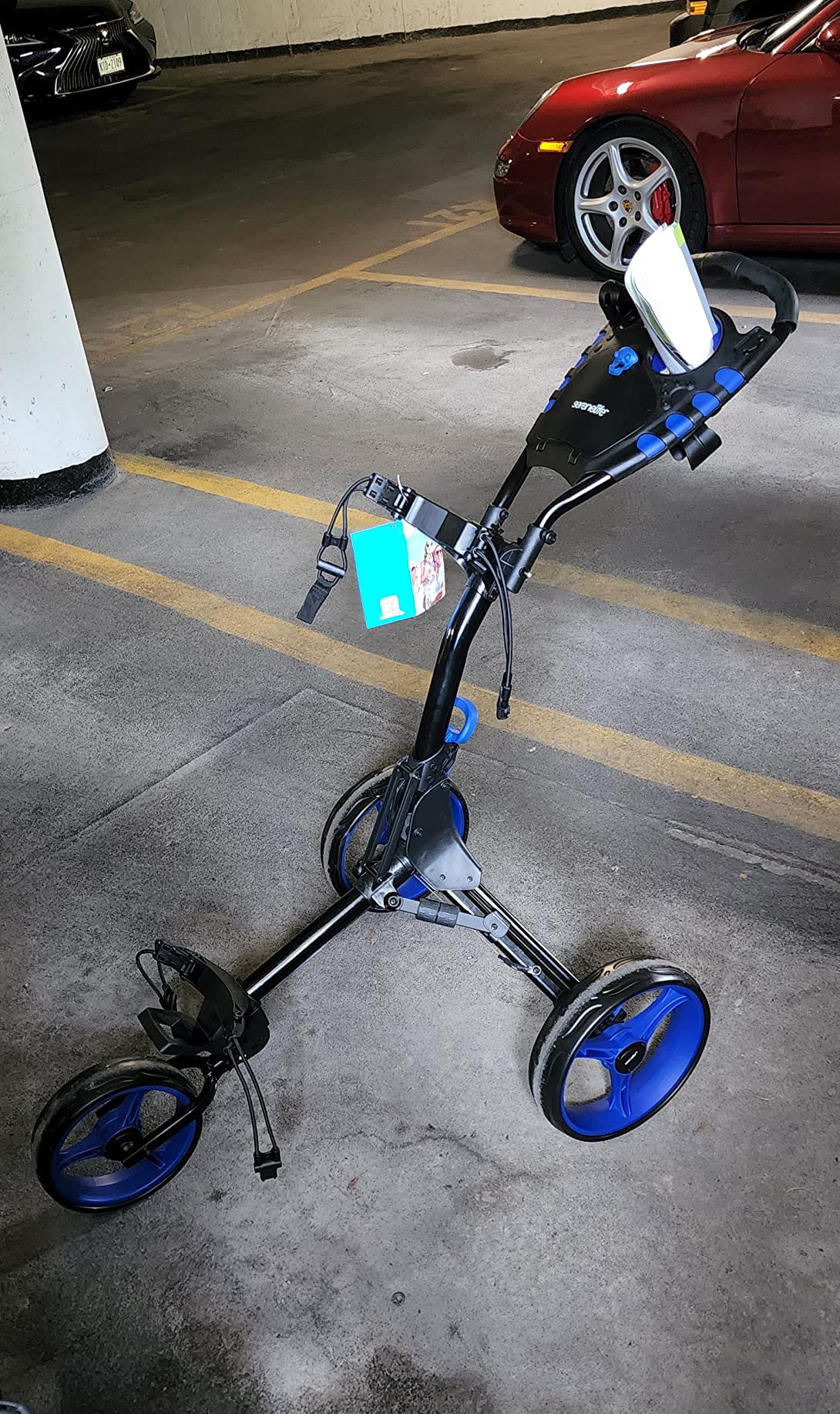 SereneLife Foldable 3-Wheel Golf Push Cart with Deluxe Scorecard Holder - Adjustable Handle - Upper & Lower Strap Brackets customer photo 2