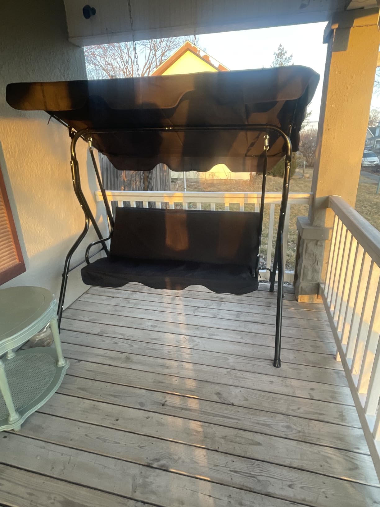 Tangkula 3 Person Porch Swing, Patio with Removable Cushion & Powder-Coated Steel Frame, Outdoor Swing with Canopy for Porch, Backyard, Garden, Balcony (Turquoise) customer photo 1