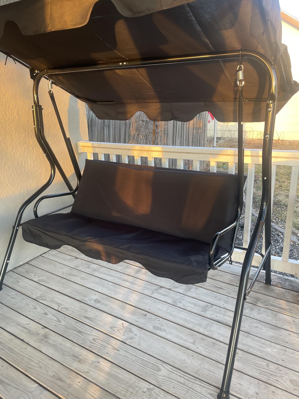 Tangkula 3 Person Porch Swing, Patio with Removable Cushion & Powder-Coated Steel Frame, Outdoor Swing with Canopy for Porch, Backyard, Garden, Balcony (Turquoise) customer photo 2